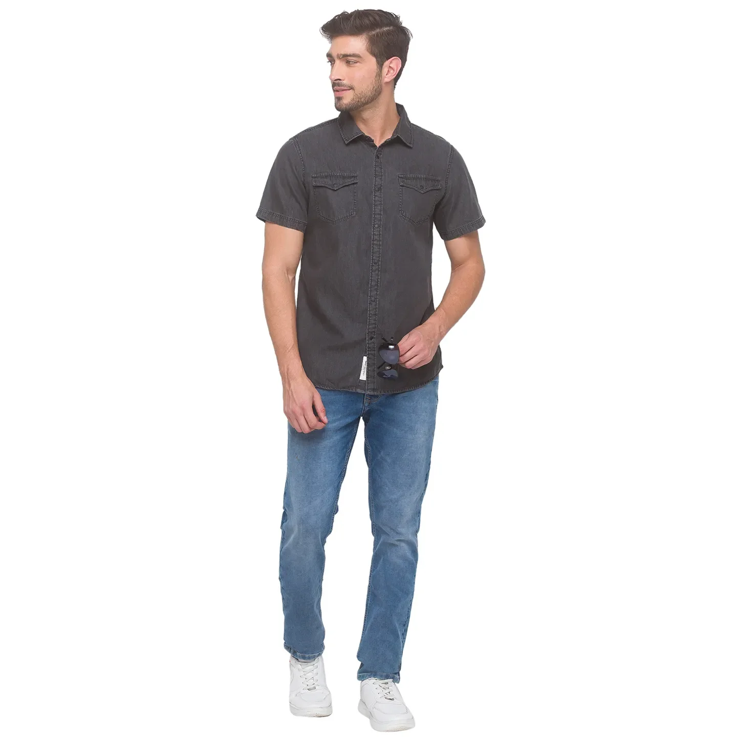 Grey Slim Fit Regular Collar Men's Shirt by Being Human Clothing - Image 5