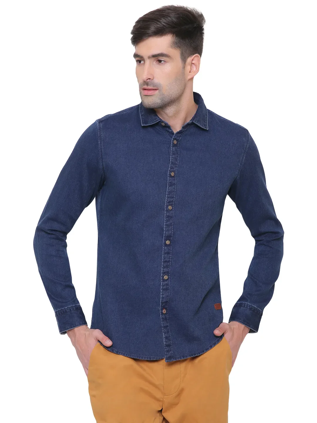 Indigo Regular Fit Regular Collar Long Sleeves Cotton Men's Shirt by Being Human Clothing