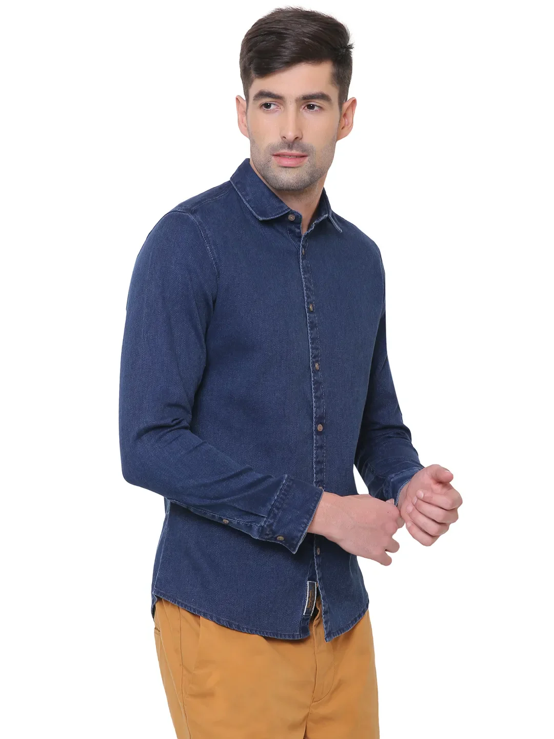 Indigo Regular Fit Regular Collar Long Sleeves Cotton Men's Shirt by Being Human Clothing - Image 4
