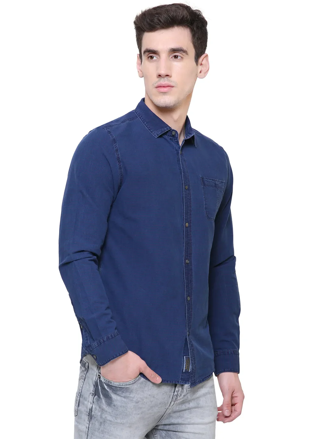 Indigo Regular Fit Regular Collar Long Sleeves Cotton Men's Shirt by Being Human Clothing - Image 3