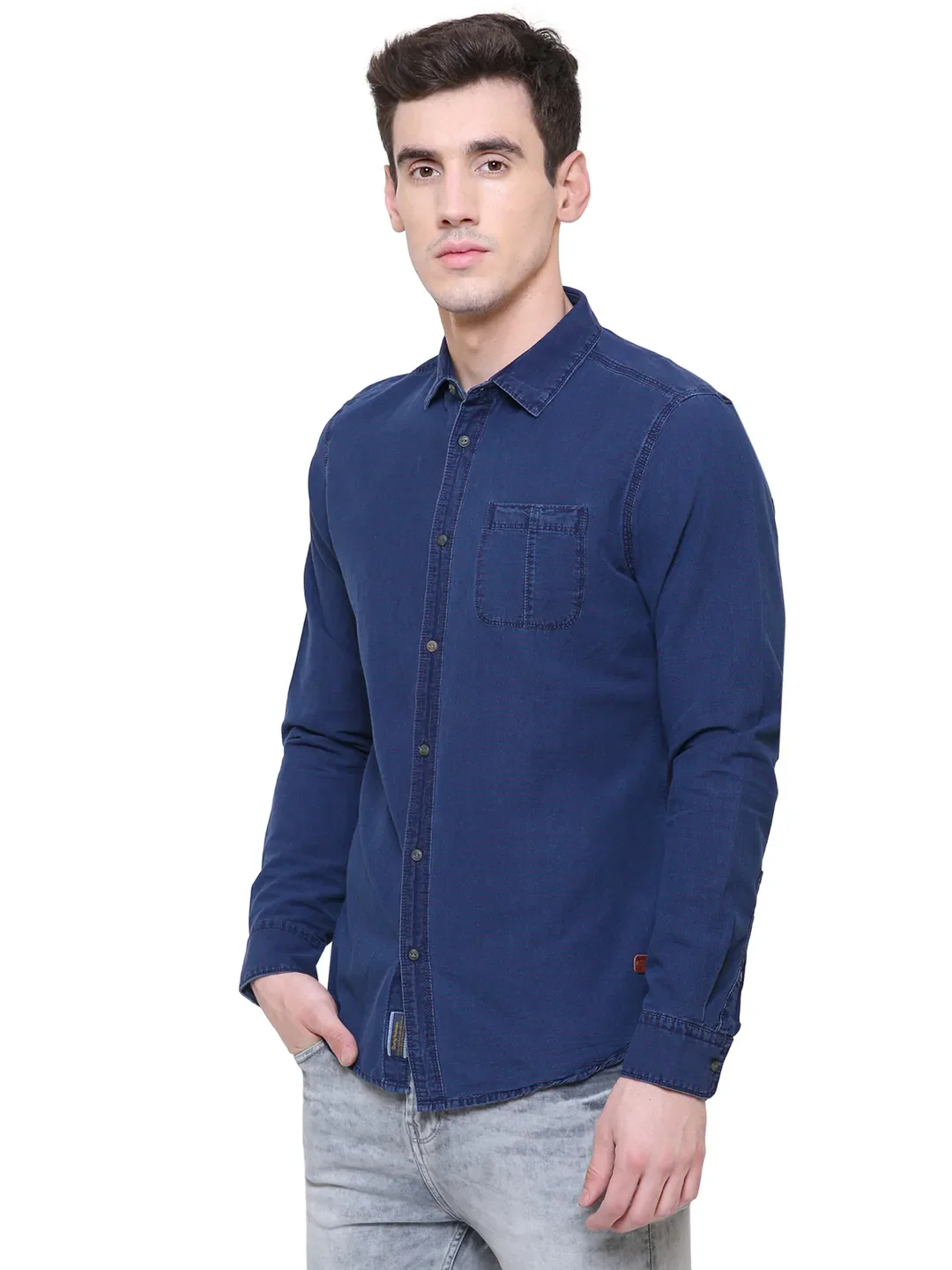 Indigo Regular Fit Regular Collar Long Sleeves Cotton Men's Shirt by Being Human Clothing - Image 4