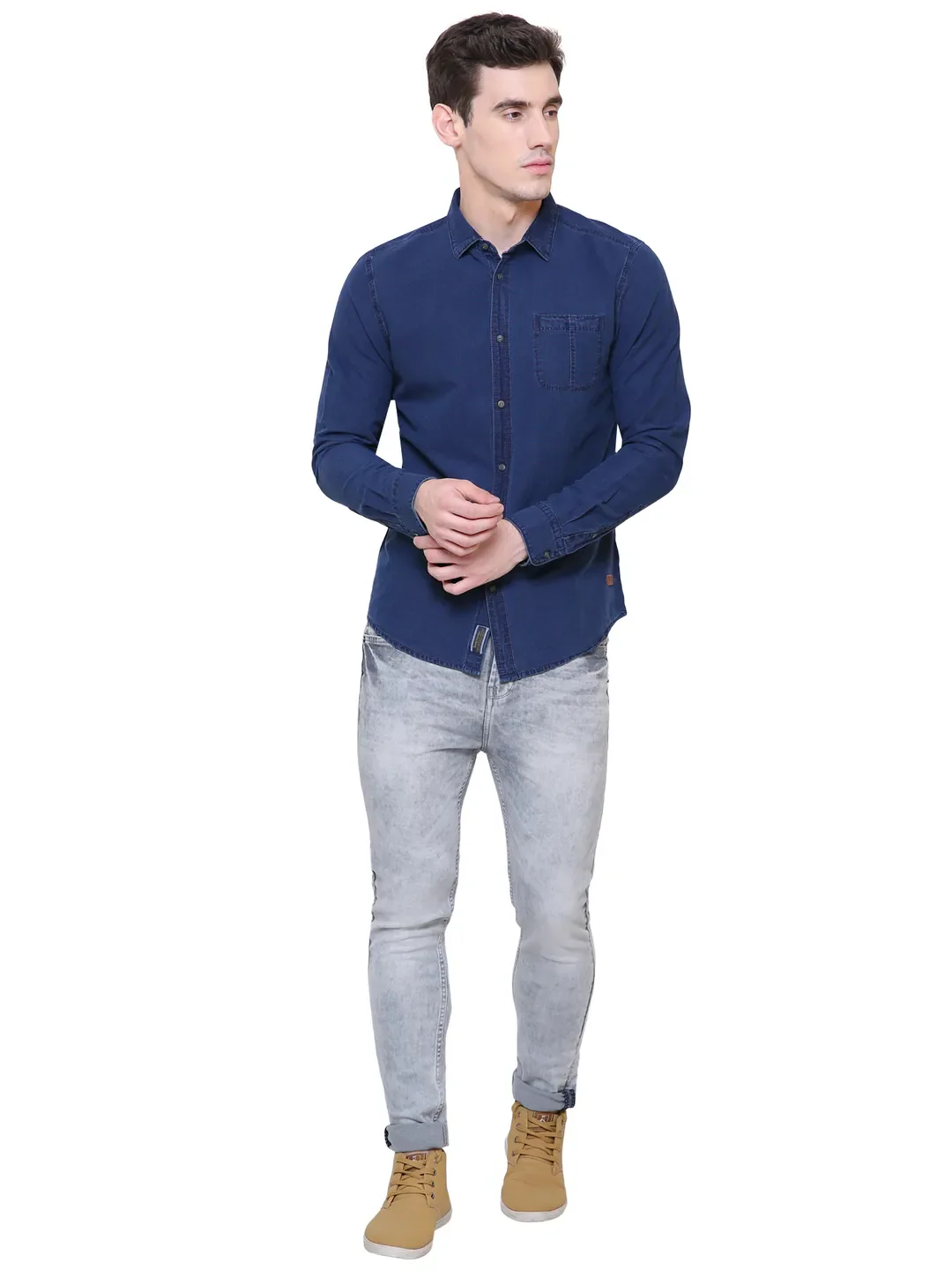 Indigo Regular Fit Regular Collar Long Sleeves Cotton Men's Shirt by Being Human Clothing - Image 6