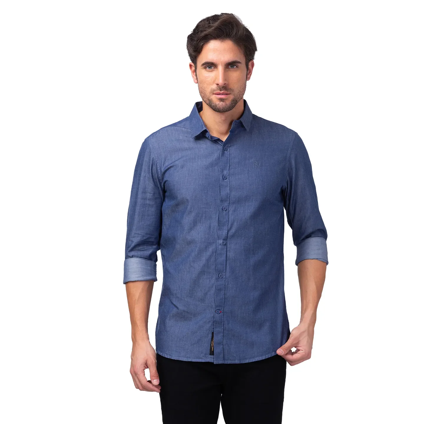 Indigo Slim Fit Regular Collar Men's Shirt by Being Human Clothing