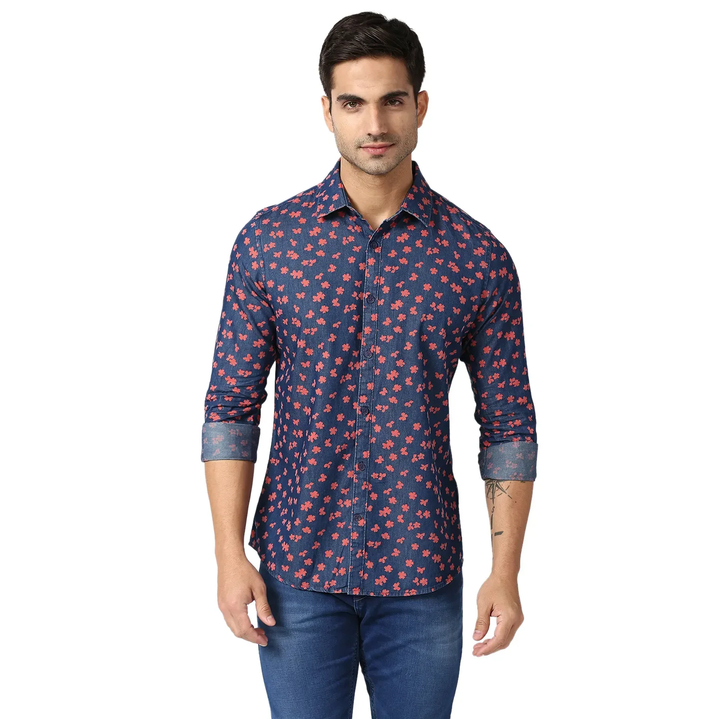 Indigo Slim Straight Fit Regular Collar Long Sleeves Men's Shirt by Being Human Clothing