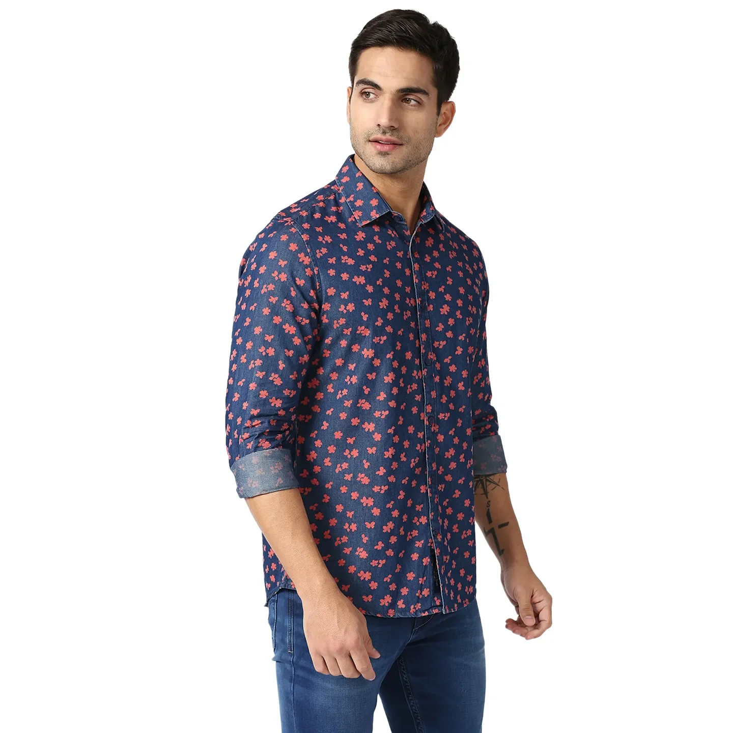 Indigo Slim Straight Fit Regular Collar Long Sleeves Men's Shirt by Being Human Clothing - Image 3