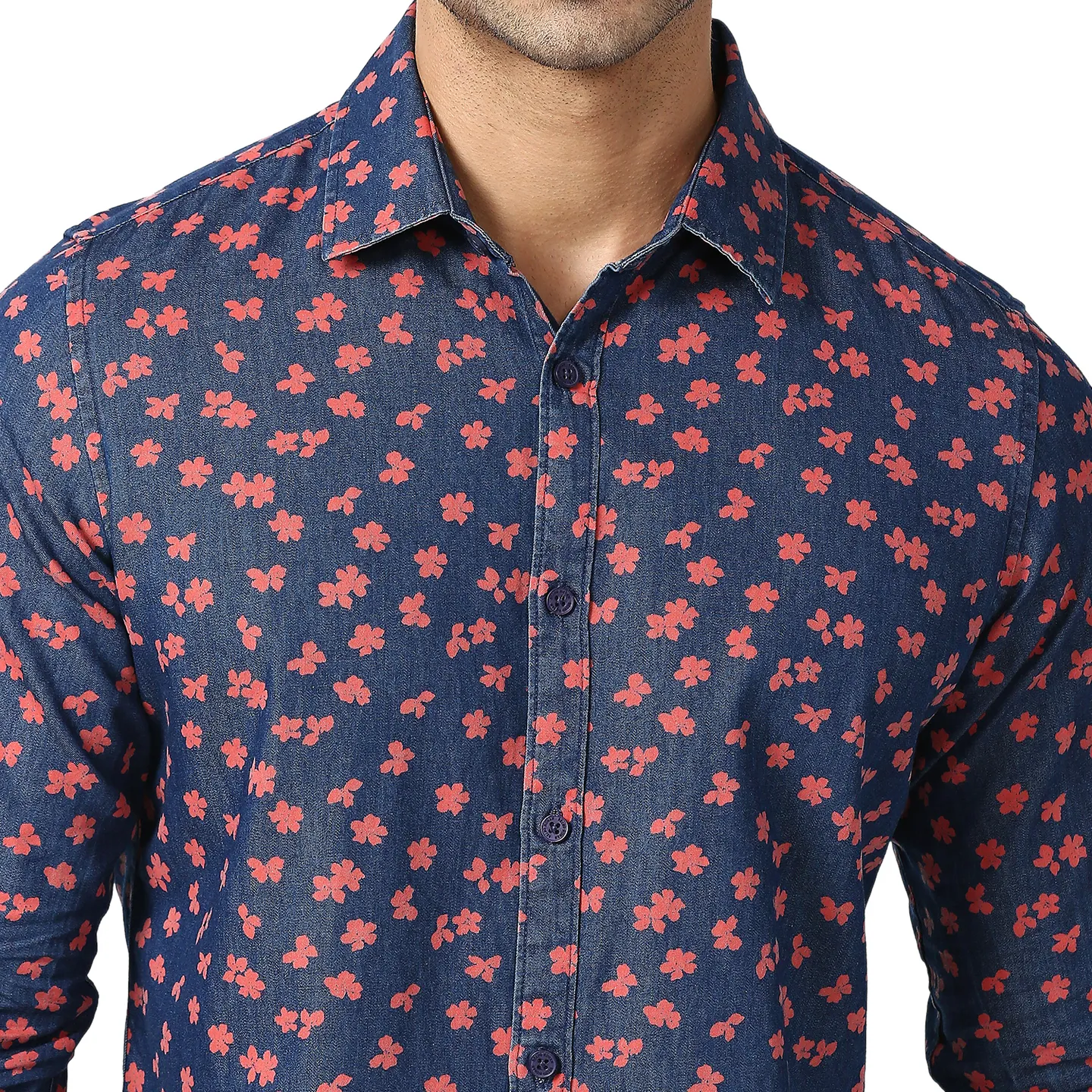 Indigo Slim Straight Fit Regular Collar Long Sleeves Men's Shirt by Being Human Clothing - Image 5