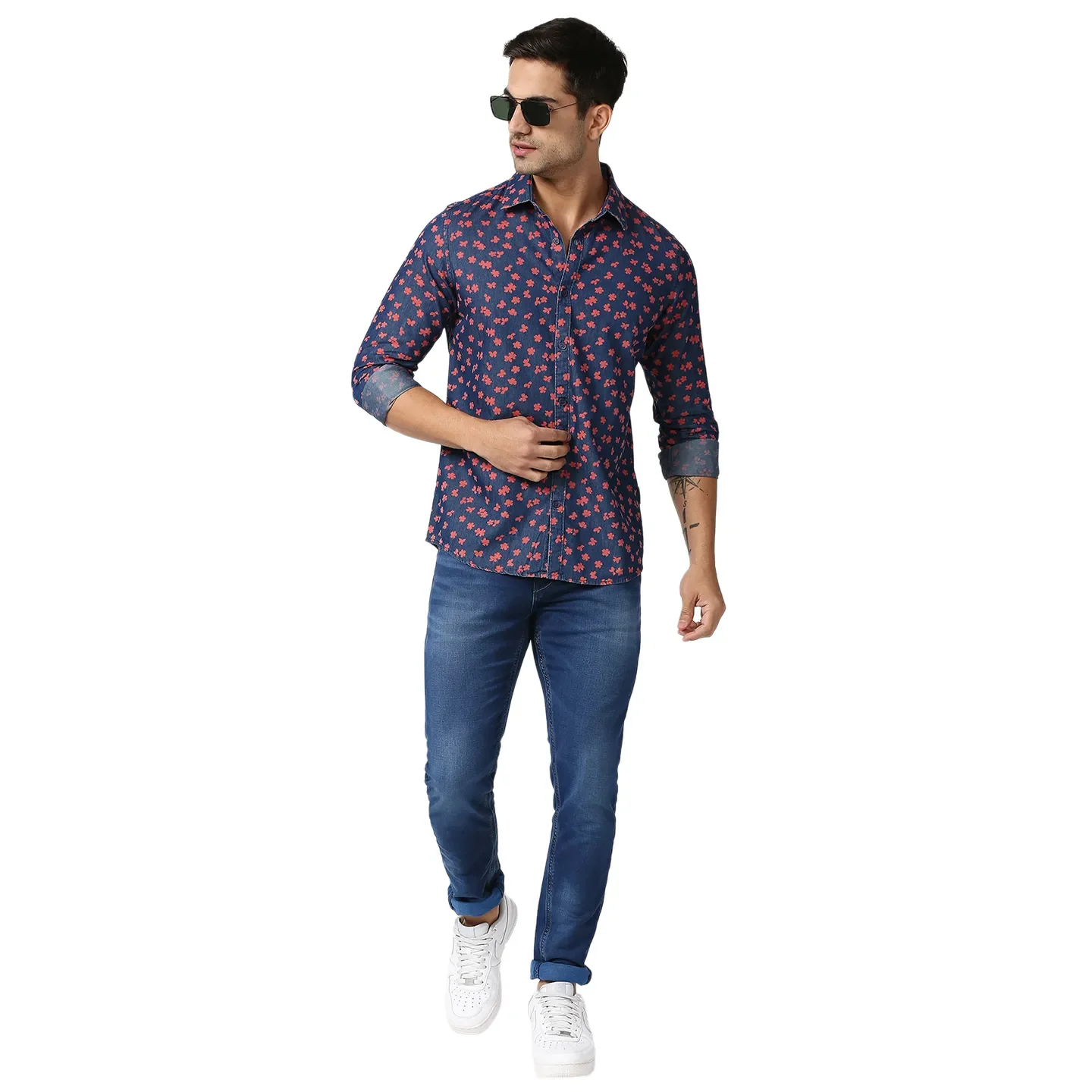 Indigo Slim Straight Fit Regular Collar Long Sleeves Men's Shirt by Being Human Clothing - Image 6