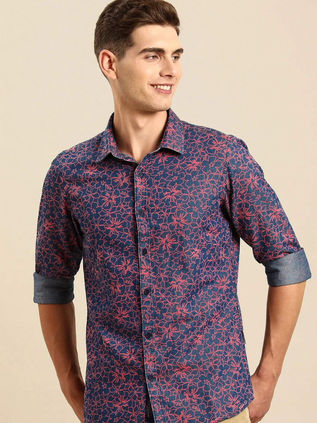 Indigo Slim Straight Fit Regular Collar Long Sleeves Men's Shirt by Being Human Clothing