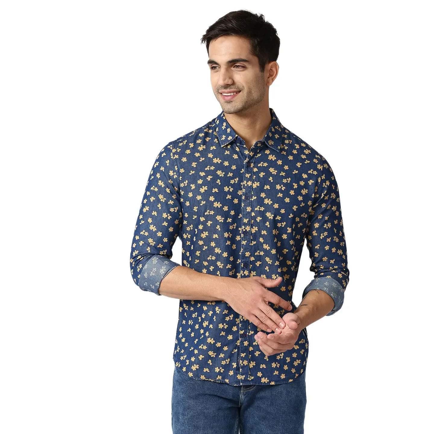Indigo Slim Straight Fit Regular Collar Long Sleeves Men's Shirt by Being Human Clothing