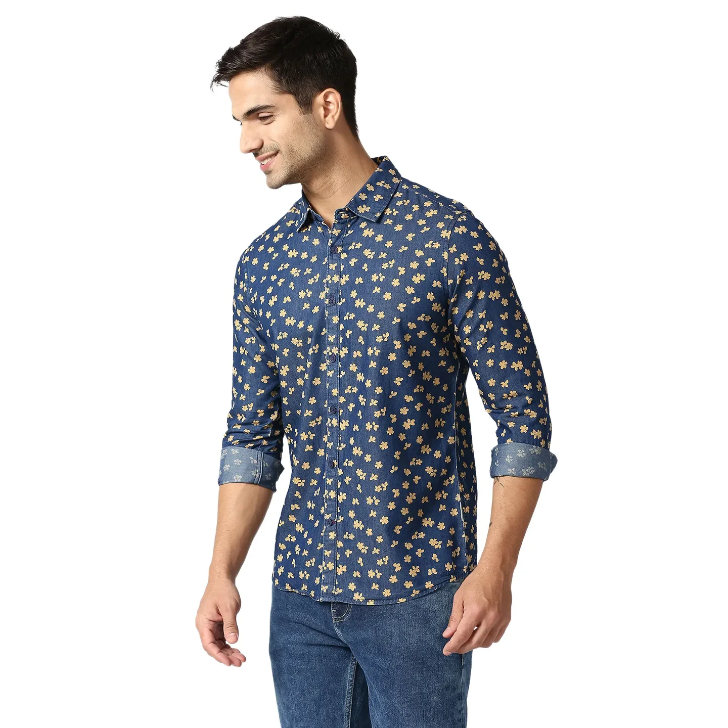 Indigo Slim Straight Fit Regular Collar Long Sleeves Men's Shirt by Being Human Clothing - Image 2