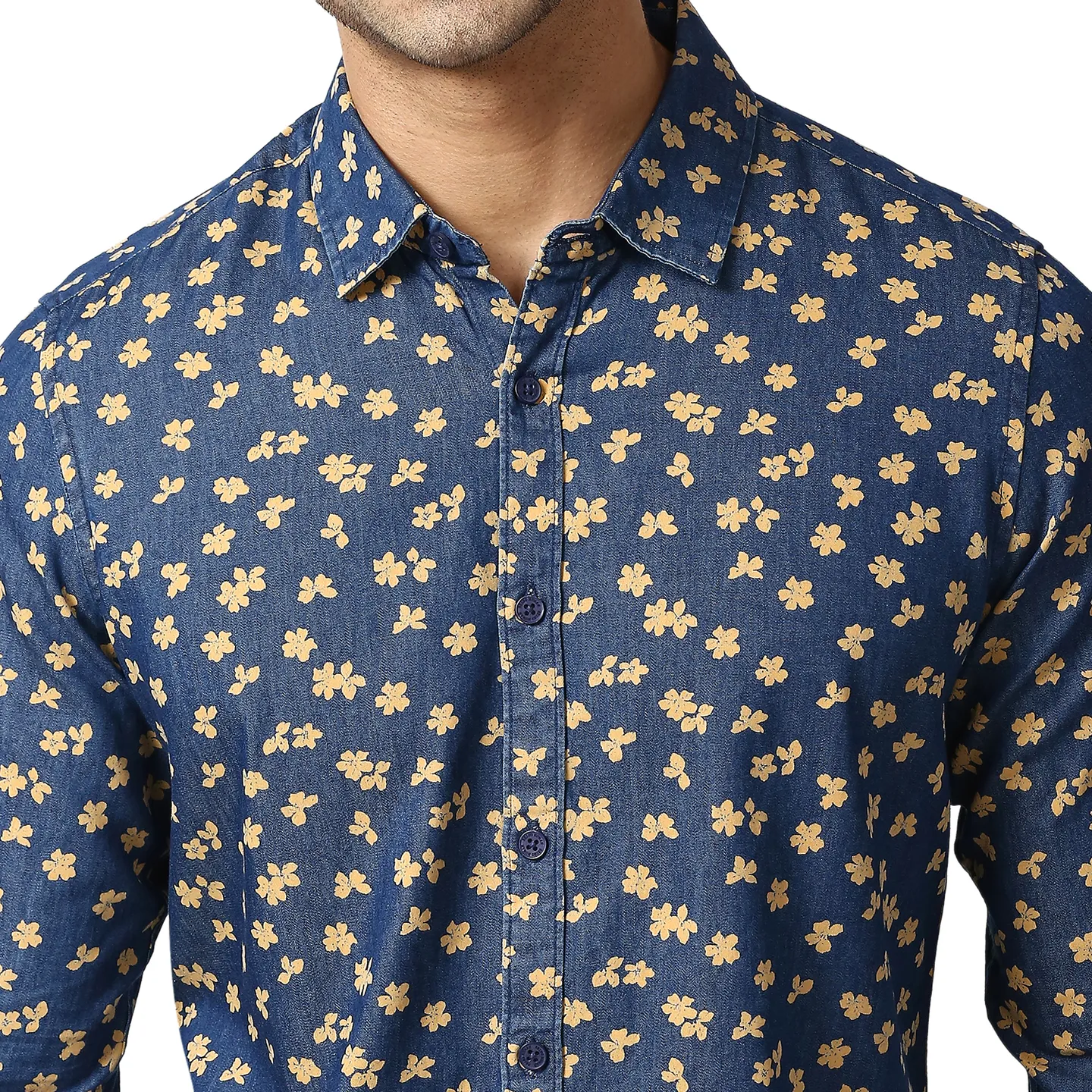 Indigo Slim Straight Fit Regular Collar Long Sleeves Men's Shirt by Being Human Clothing - Image 5