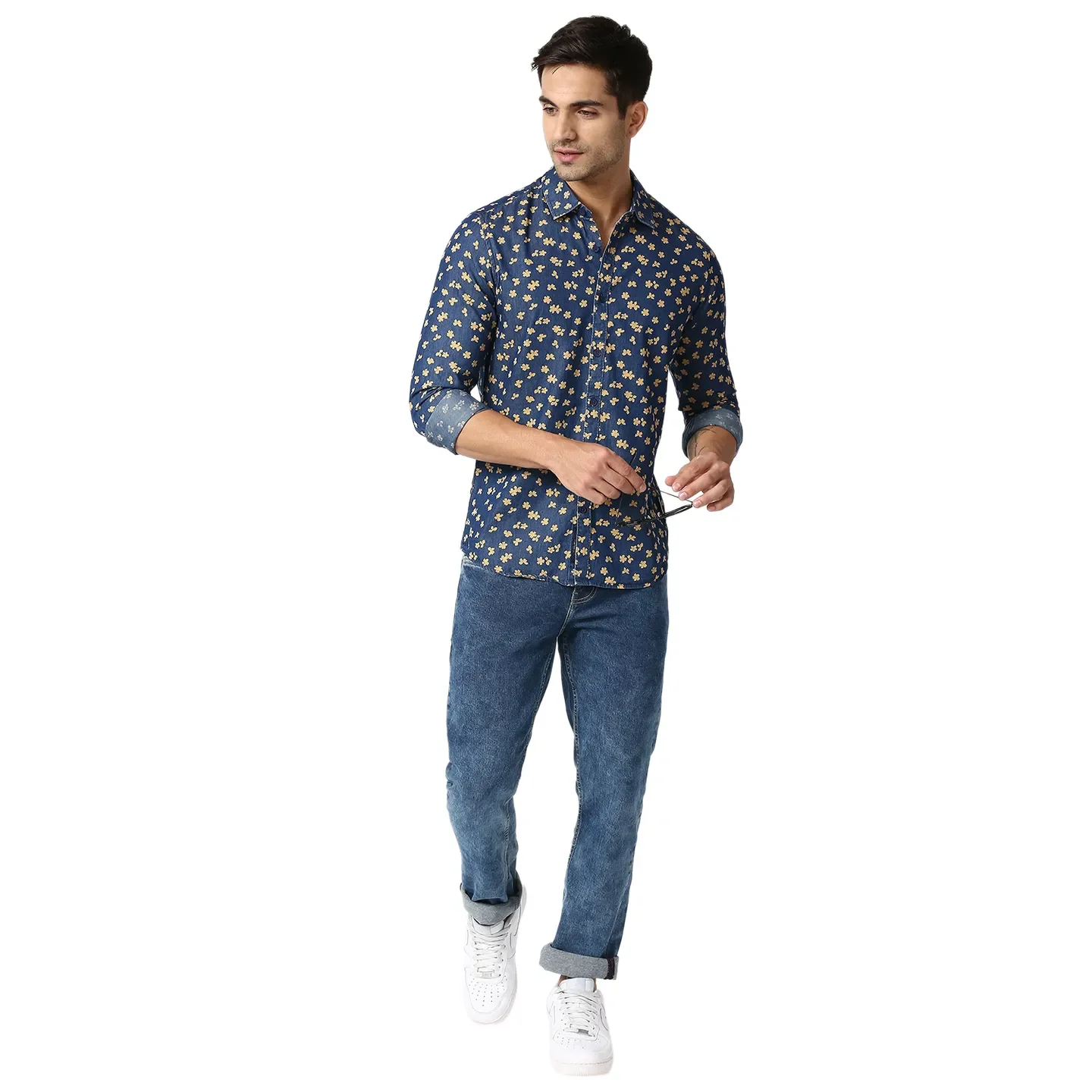 Indigo Slim Straight Fit Regular Collar Long Sleeves Men's Shirt by Being Human Clothing - Image 6