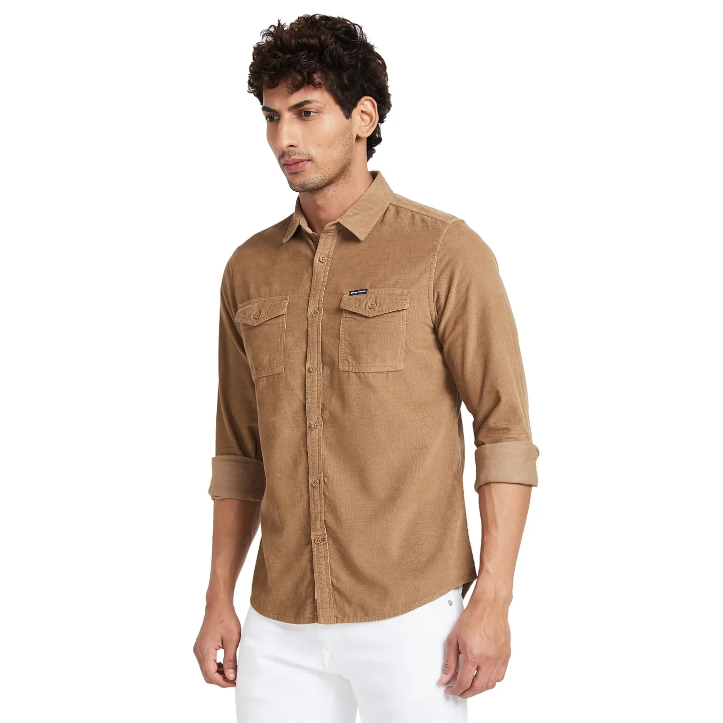 Khaki Slim Straight Fit Regular Collar Long Sleeves Men's Shirt by Being Human Clothing - Image 3