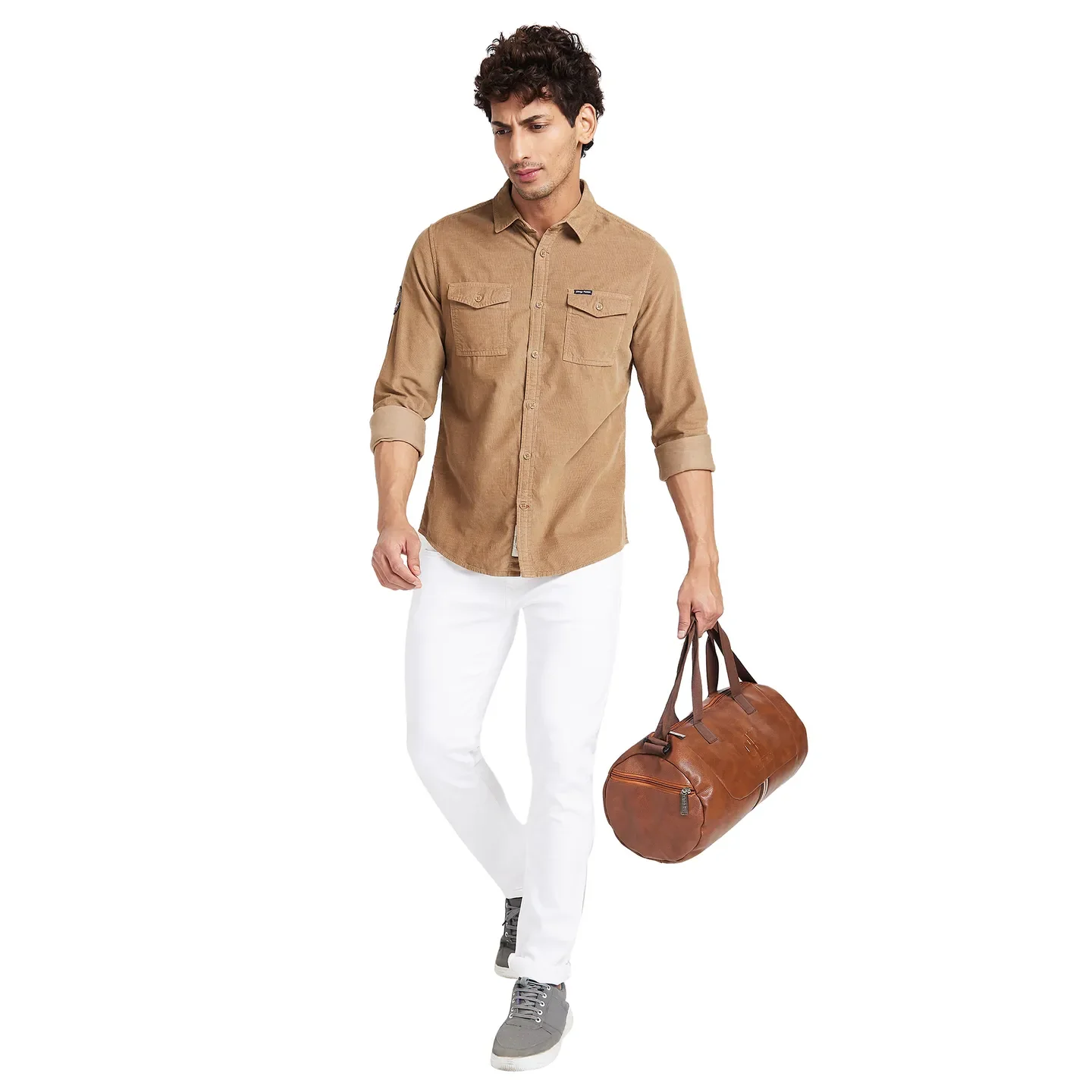 Khaki Slim Straight Fit Regular Collar Long Sleeves Men's Shirt by Being Human Clothing - Image 6