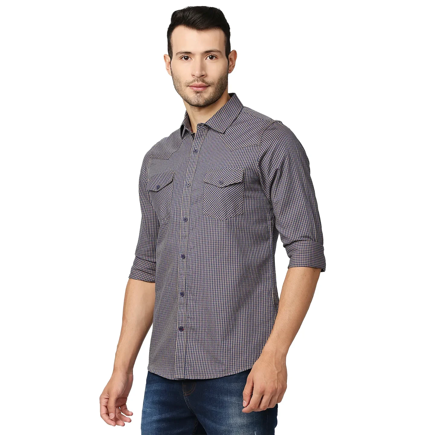 Khaki Slim Straight Fit Regular Collar Long Sleeves Men's Shirt by Being Human Clothing - Image 2