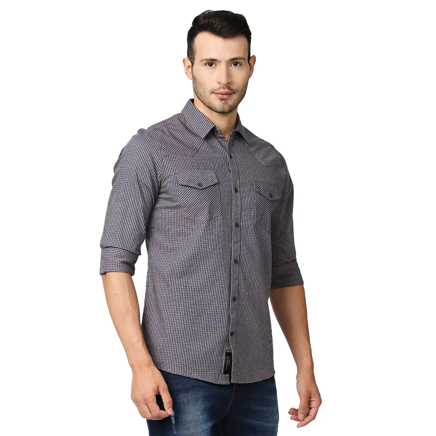 Khaki Slim Straight Fit Regular Collar Long Sleeves Men's Shirt by Being Human Clothing - Image 3