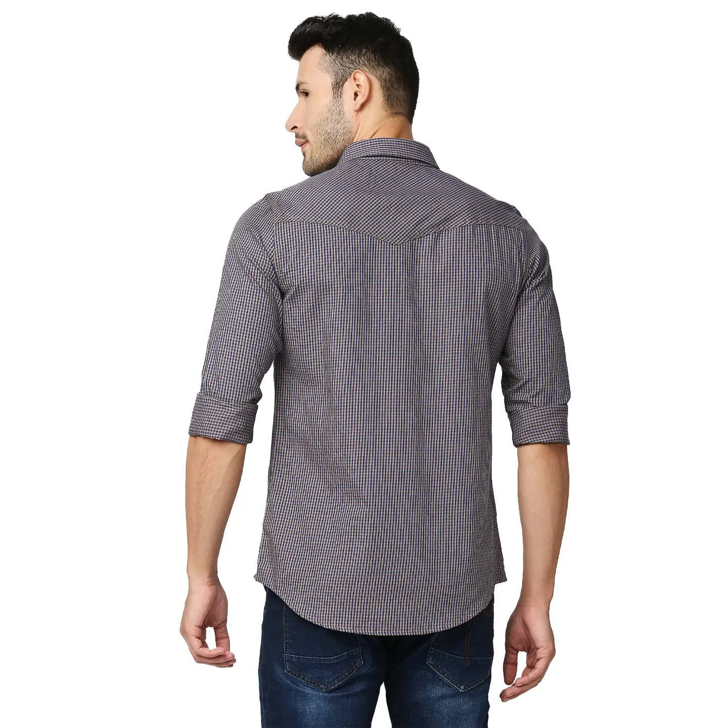Khaki Slim Straight Fit Regular Collar Long Sleeves Men's Shirt by Being Human Clothing - Image 4