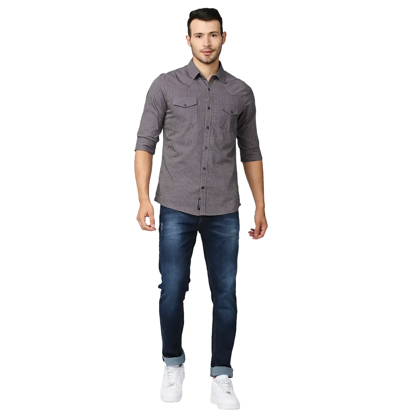 Khaki Slim Straight Fit Regular Collar Long Sleeves Men's Shirt by Being Human Clothing - Image 6