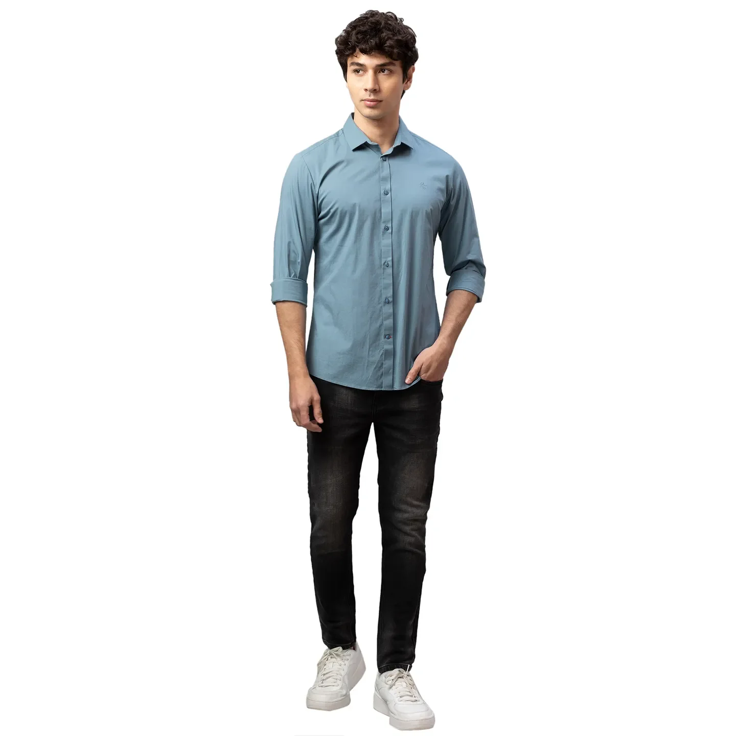 Green Skinny Straight Fit Regular Collar Long Sleeves Cotton Men's Shirt by Being Human Clothing - Image 2