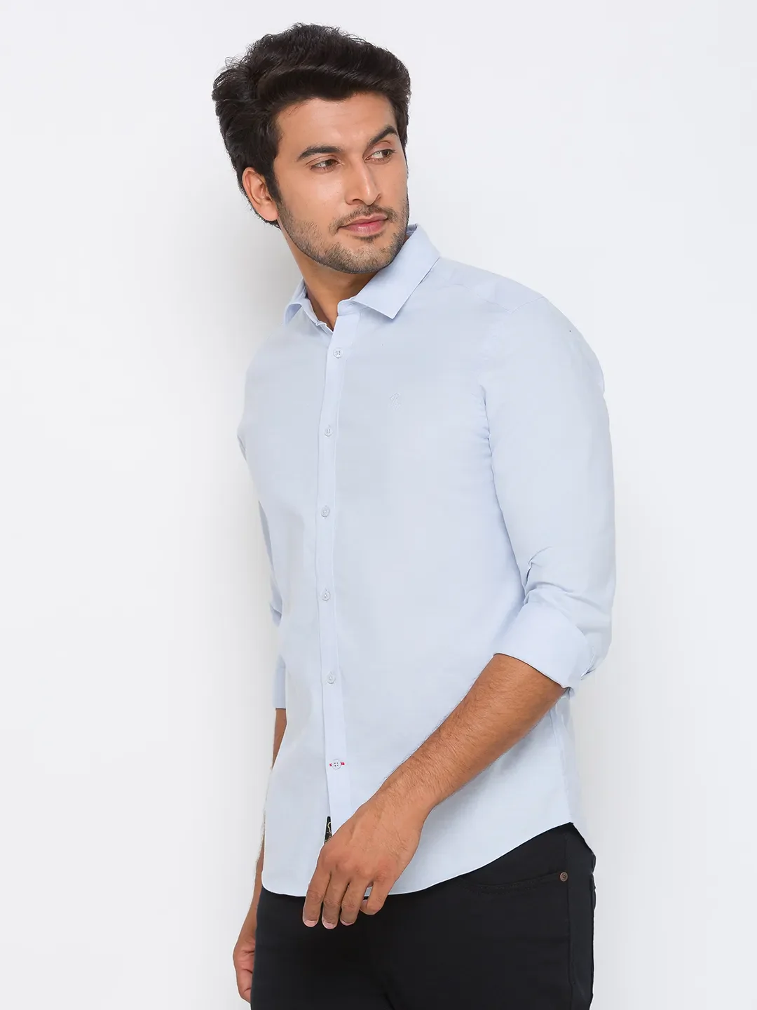 Blue Slim Straight Fit Regular Collar Long Sleeves Men's Shirt by Being Human Clothing - Image 2