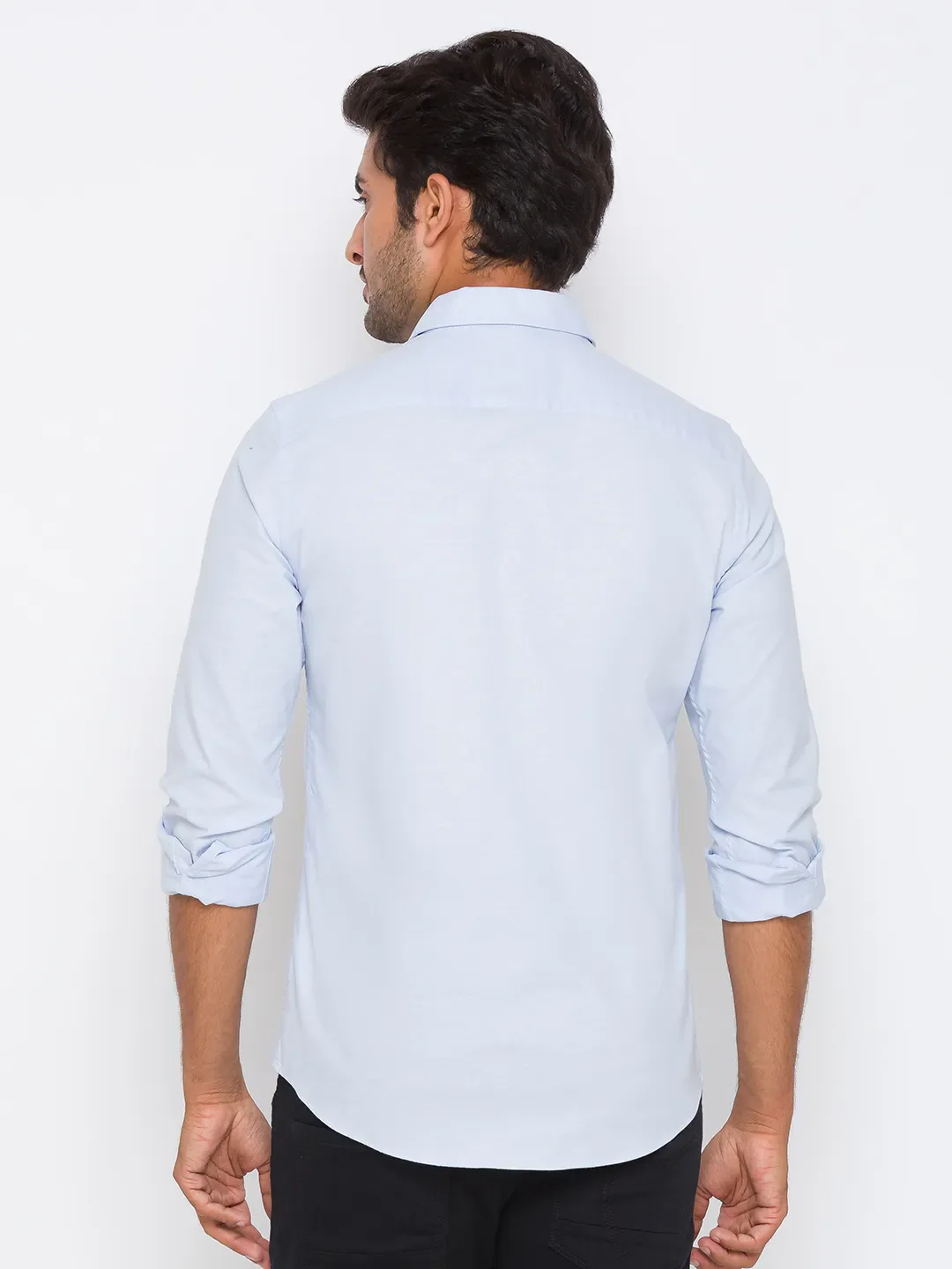 Blue Slim Straight Fit Regular Collar Long Sleeves Men's Shirt by Being Human Clothing - Image 3