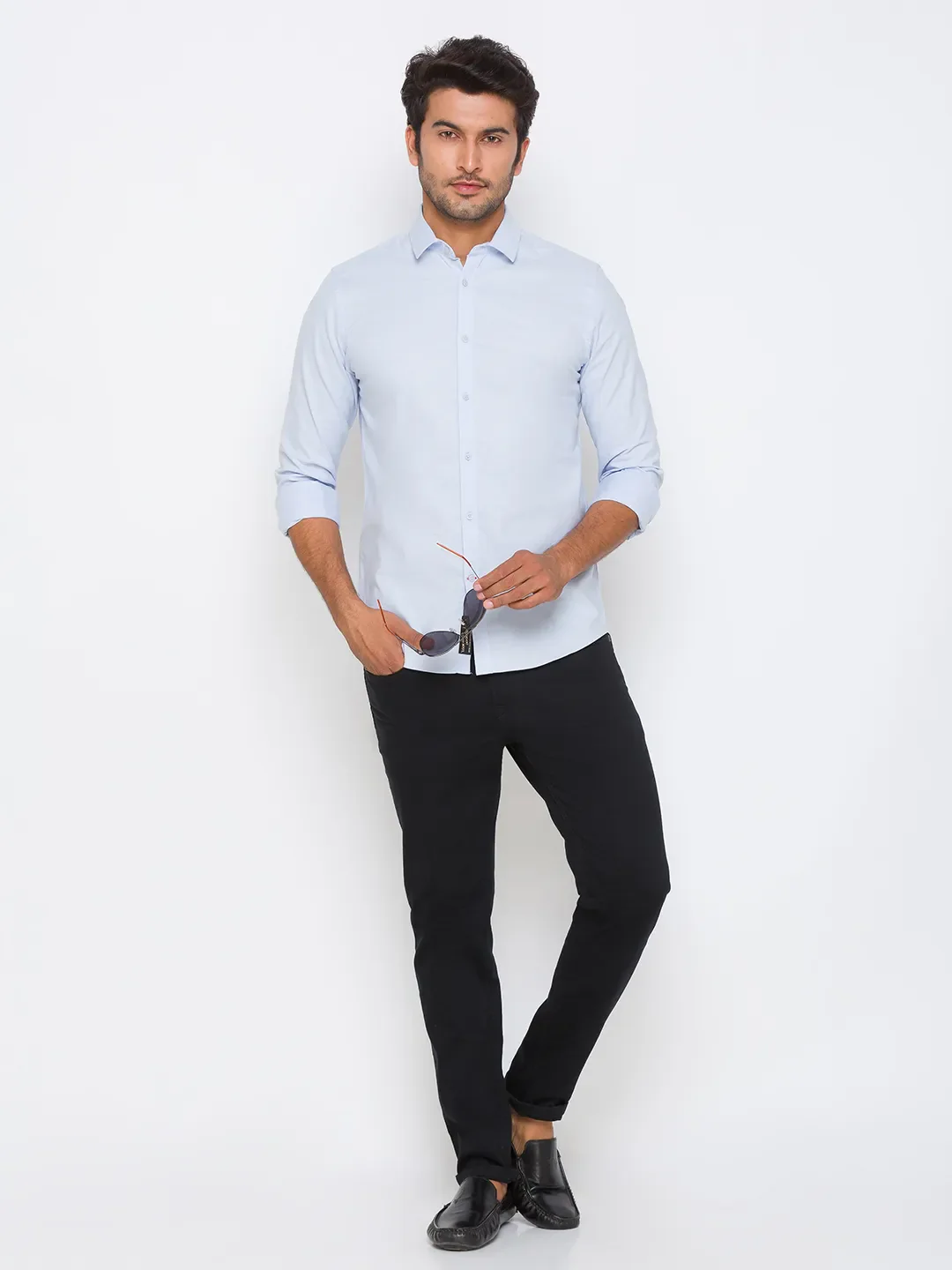 Blue Slim Straight Fit Regular Collar Long Sleeves Men's Shirt by Being Human Clothing - Image 5
