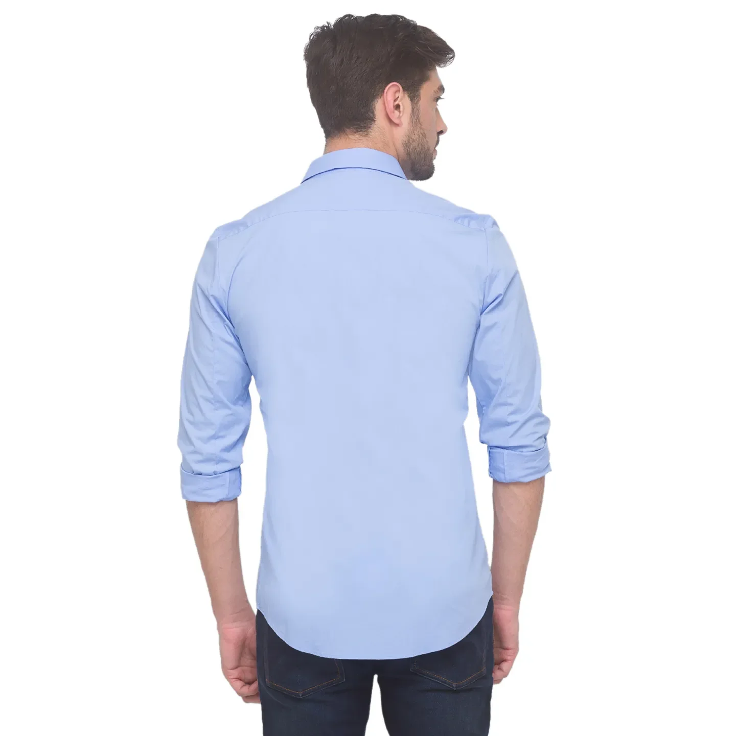 Blue Slim Straight Fit Regular Collar Long Sleeves Cotton Men's Shirt by Being Human Clothing - Image 3