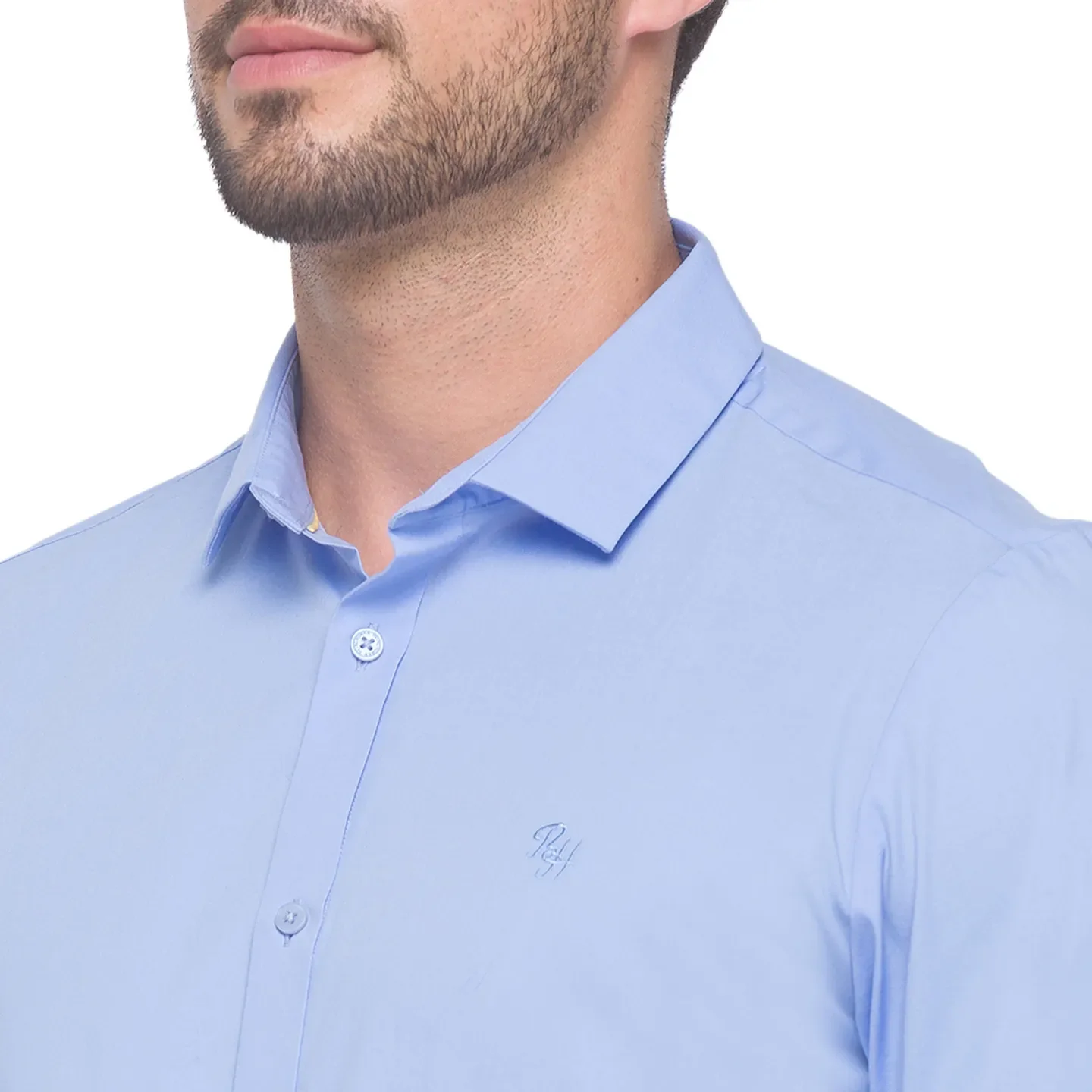 Blue Slim Straight Fit Regular Collar Long Sleeves Cotton Men's Shirt by Being Human Clothing - Image 5