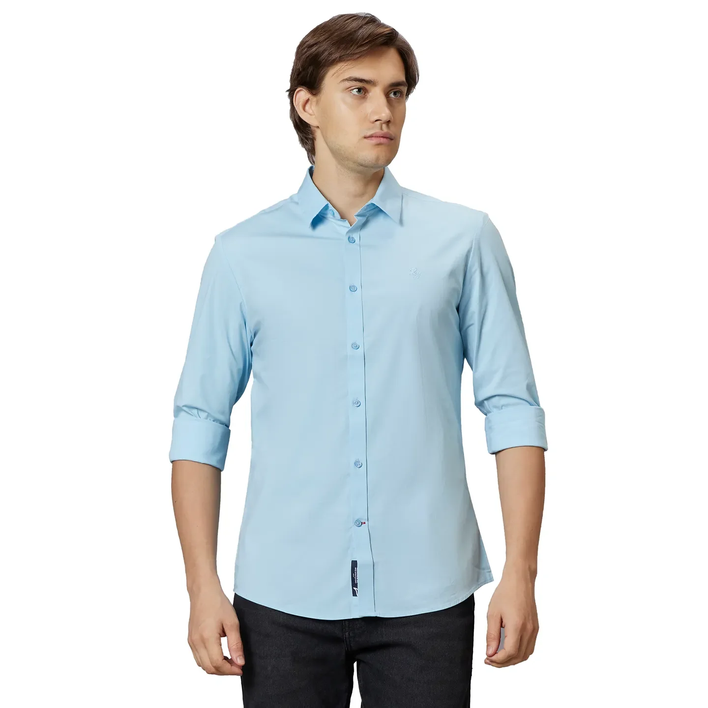 Light Blue Slim Fit Regular Collar Men's Shirt by Being Human Clothing