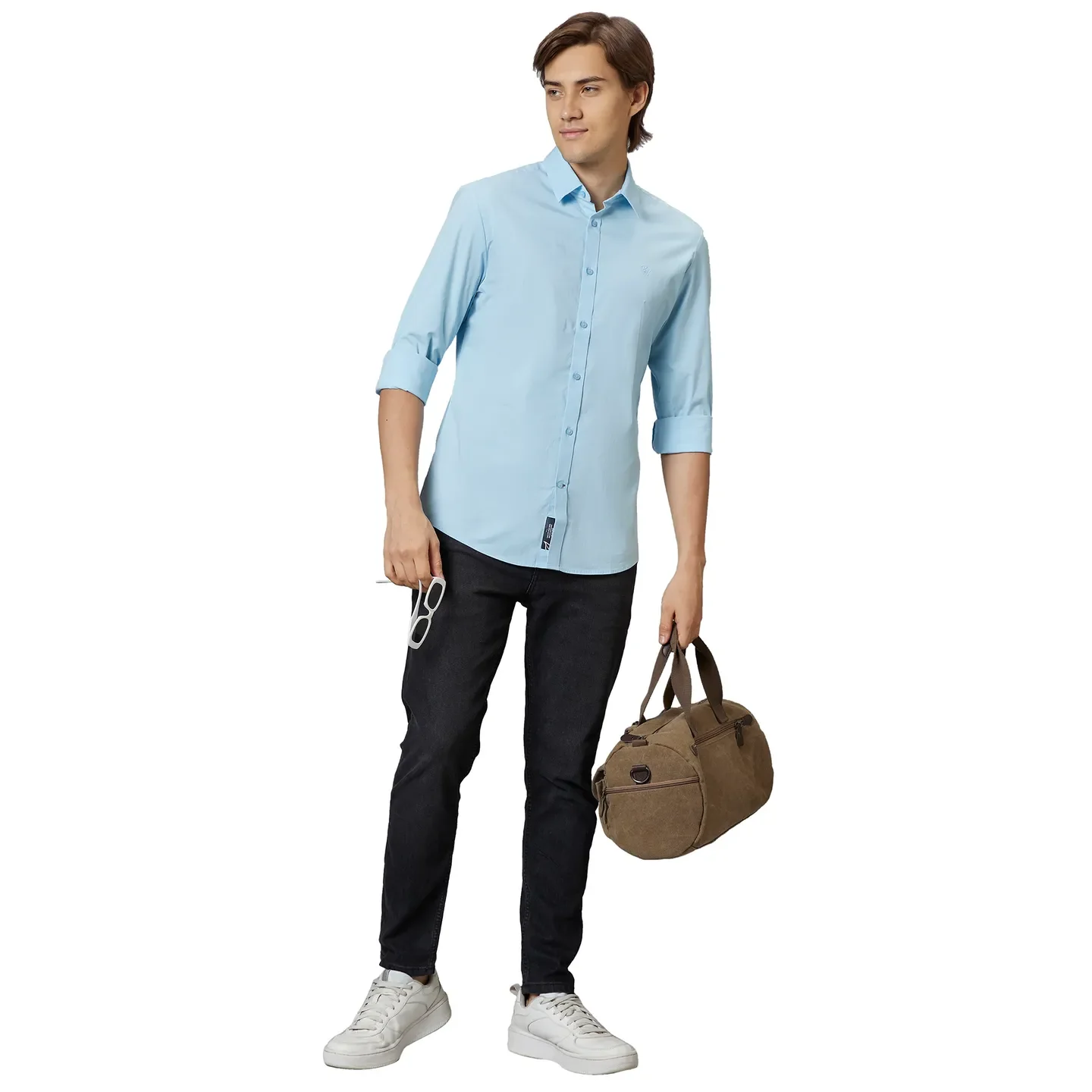 Light Blue Slim Fit Regular Collar Men's Shirt by Being Human Clothing - Image 5