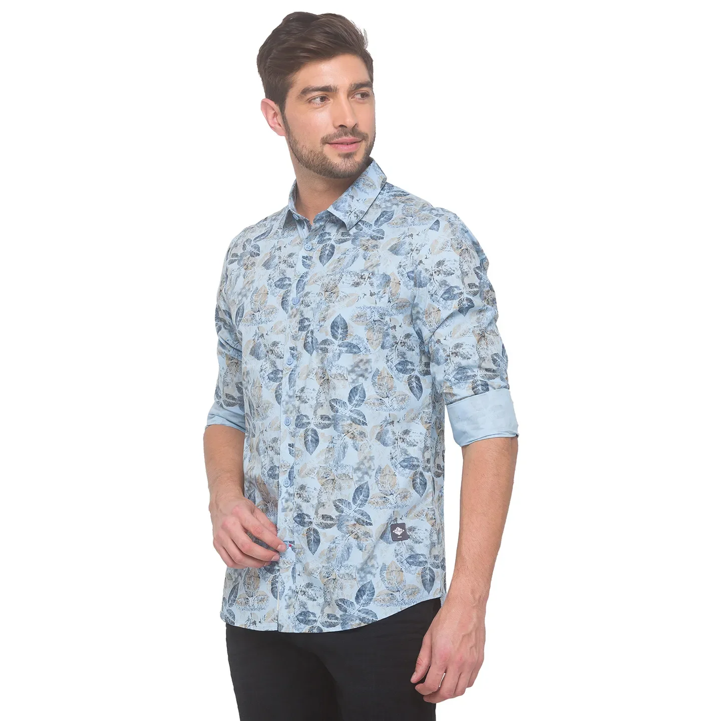 Blue Slim Straight Fit Regular Collar Long Sleeves Cotton Men's Shirt by Being Human Clothing - Image 3