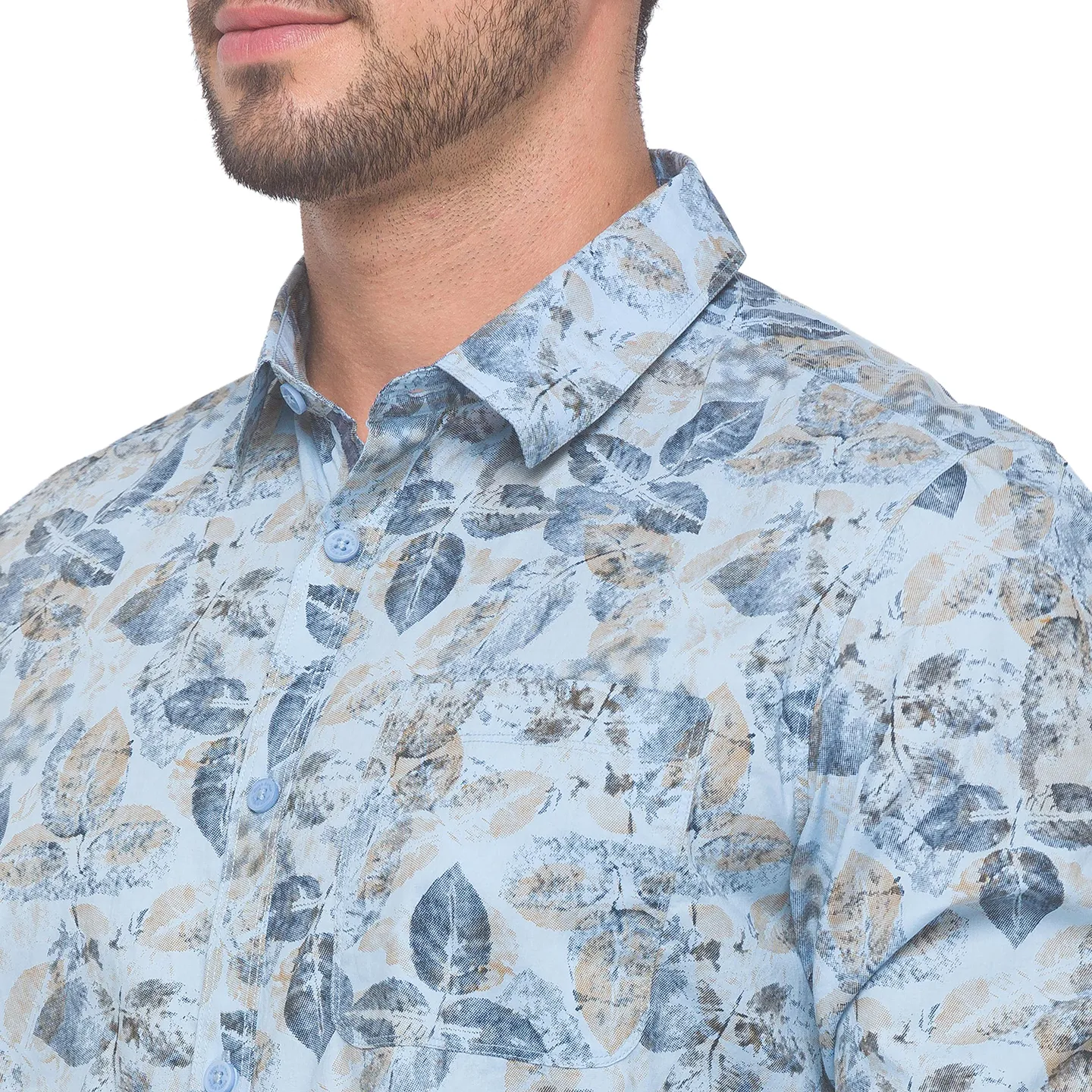 Blue Slim Straight Fit Regular Collar Long Sleeves Cotton Men's Shirt by Being Human Clothing - Image 4