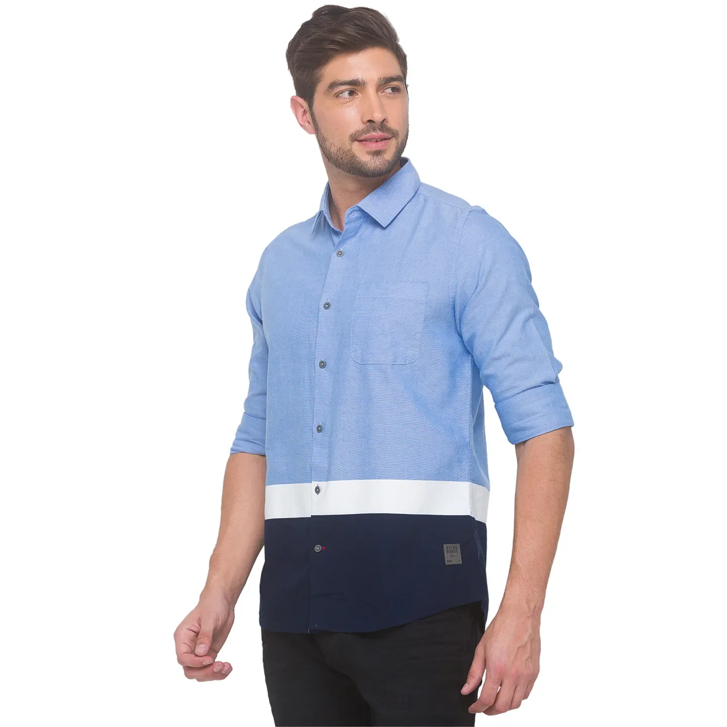 Blue Slim Straight Fit Men's Long Sleeves Shirt by Being Human Clothing - Image 3