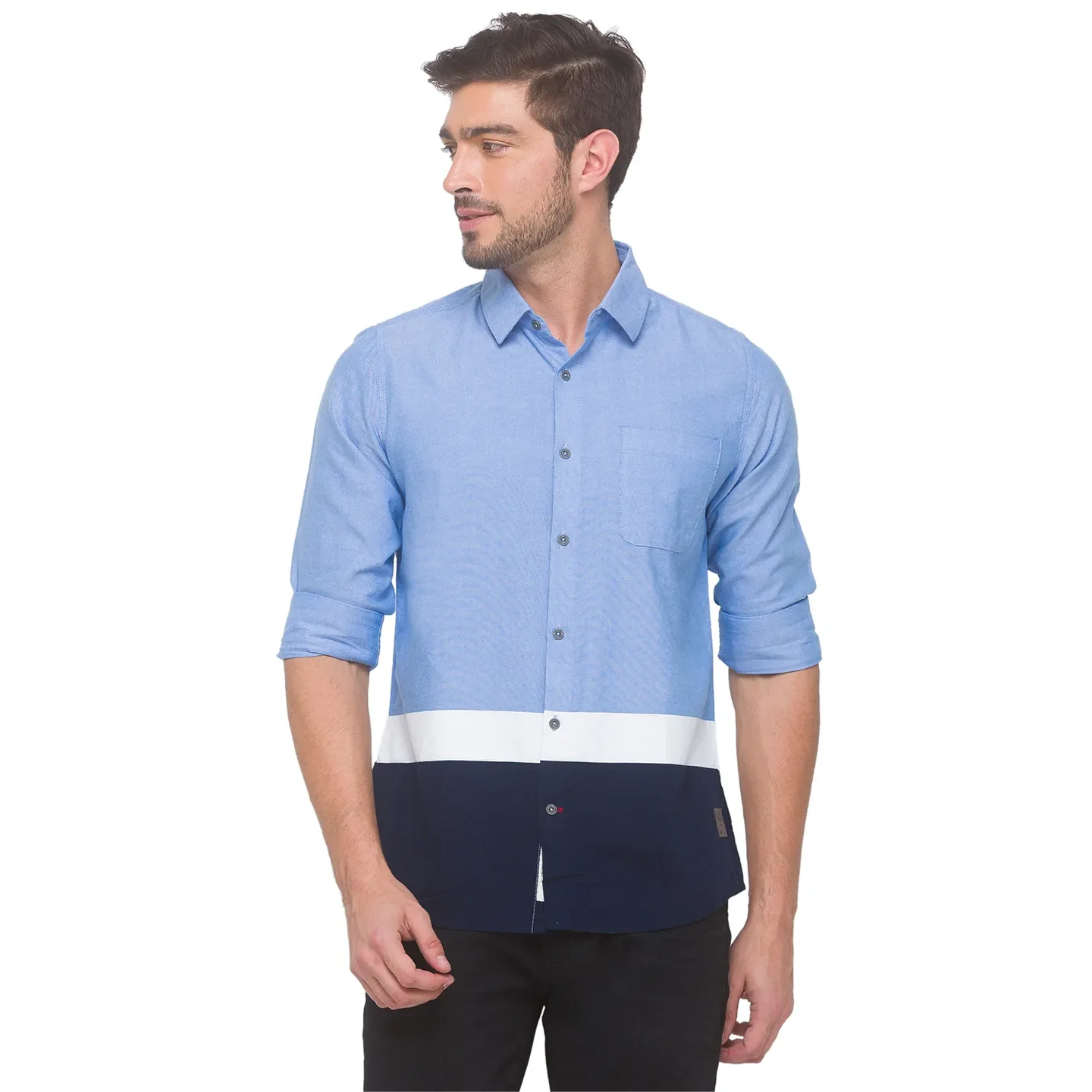 Blue Slim Straight Fit Men's Long Sleeves Shirt by Being Human Clothing - Image 4
