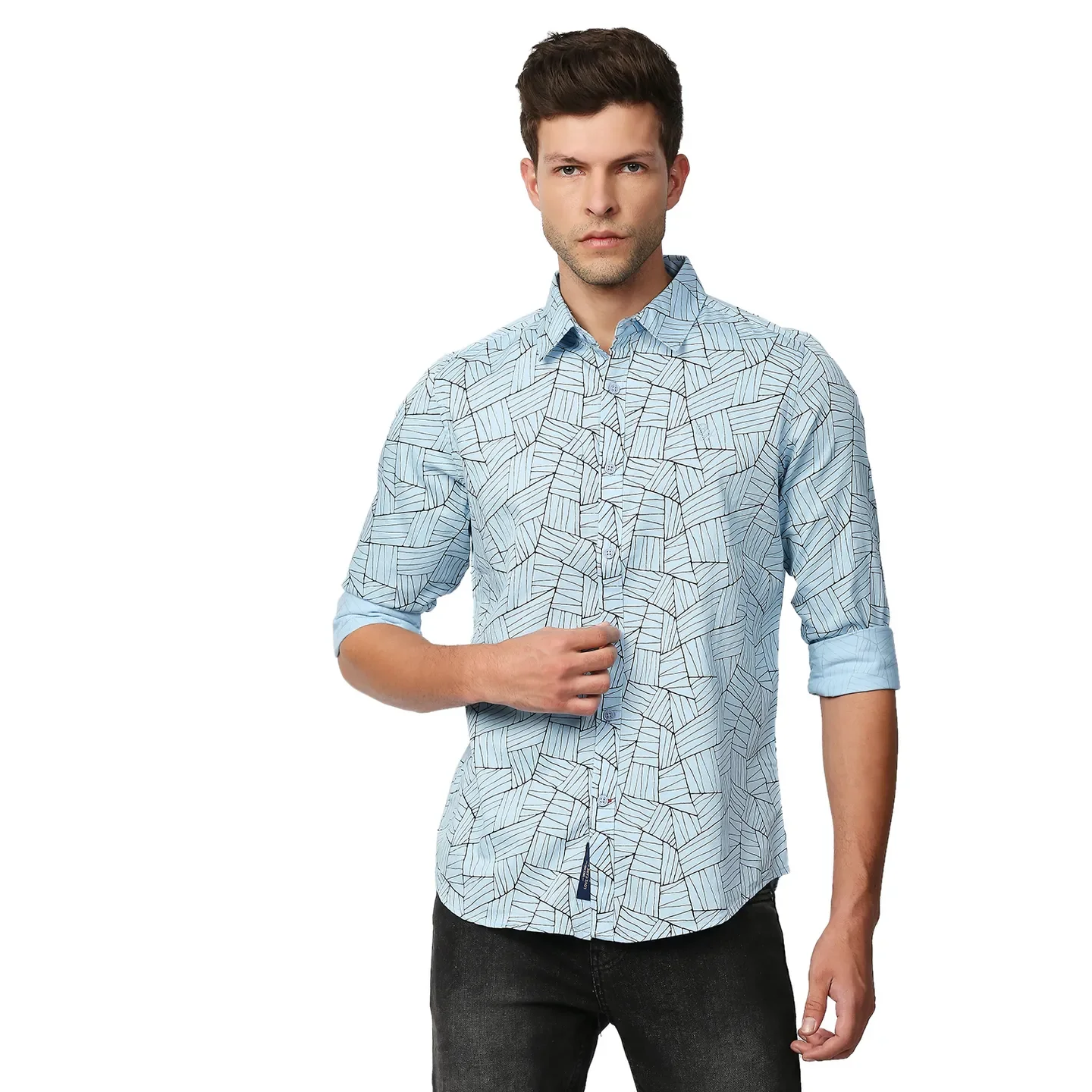 Blue Slim Straight Fit Regular Collar Long Sleeves Men's Shirt by Being Human Clothing