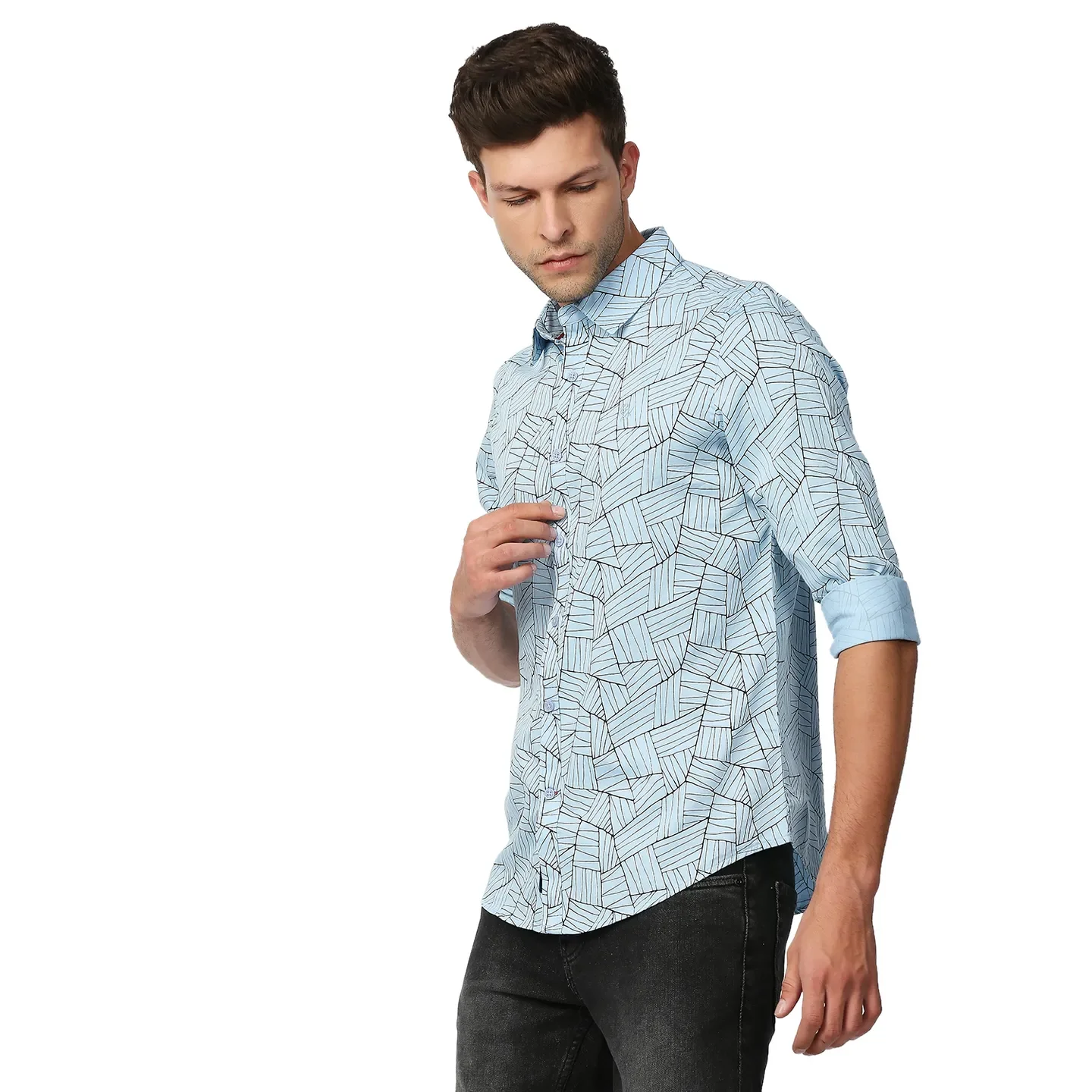 Blue Slim Straight Fit Regular Collar Long Sleeves Men's Shirt by Being Human Clothing - Image 2