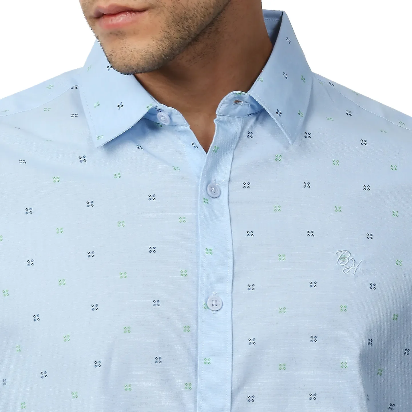 Light Blue Slim Fit Regular Collar Men's Shirt by Being Human Clothing - Image 4