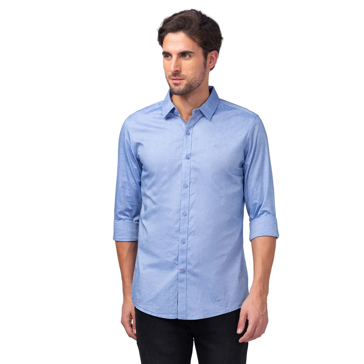 Light Blue Slim Fit Regular Collar Men's Shirt by Being Human Clothing