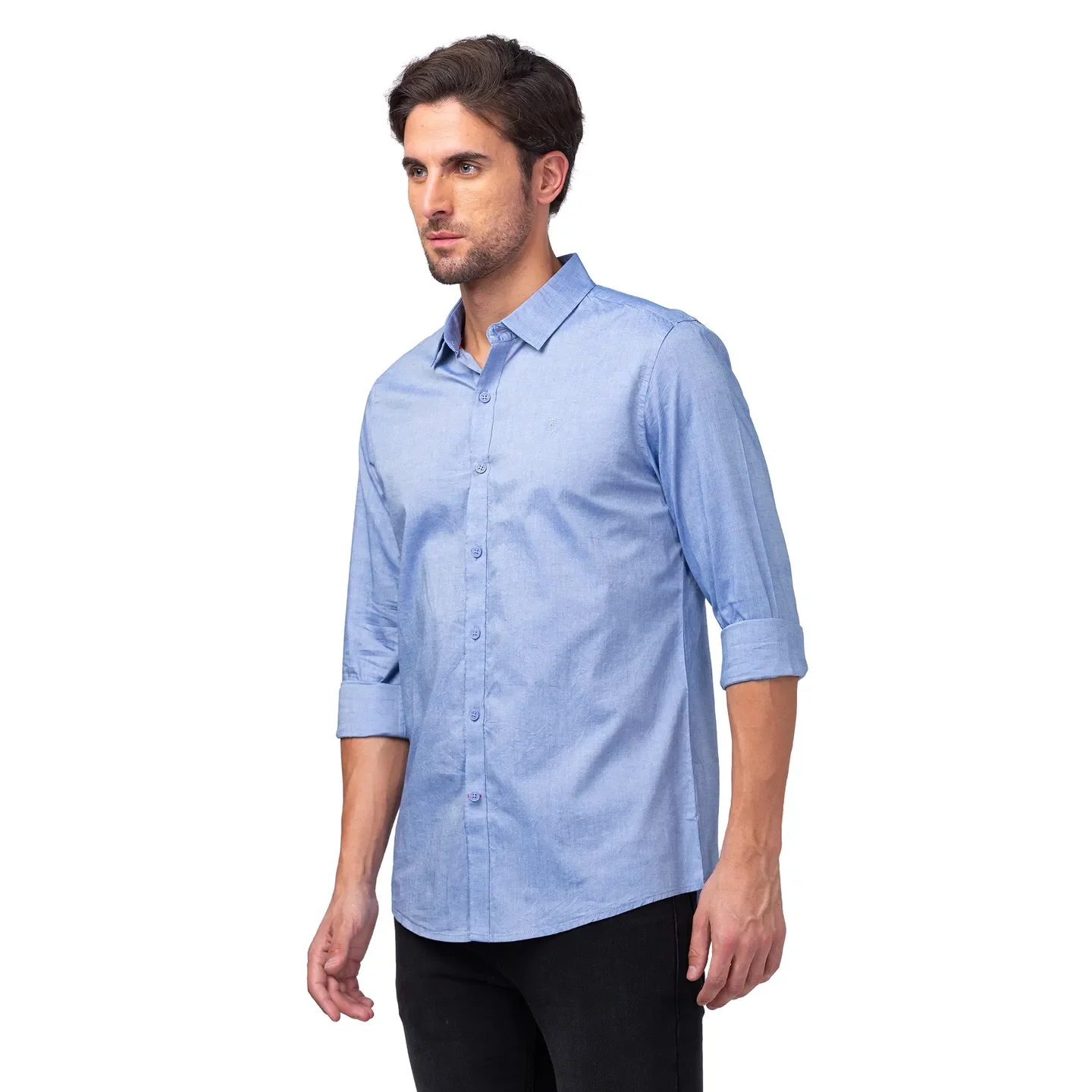 Light Blue Slim Fit Regular Collar Men's Shirt by Being Human Clothing - Image 4