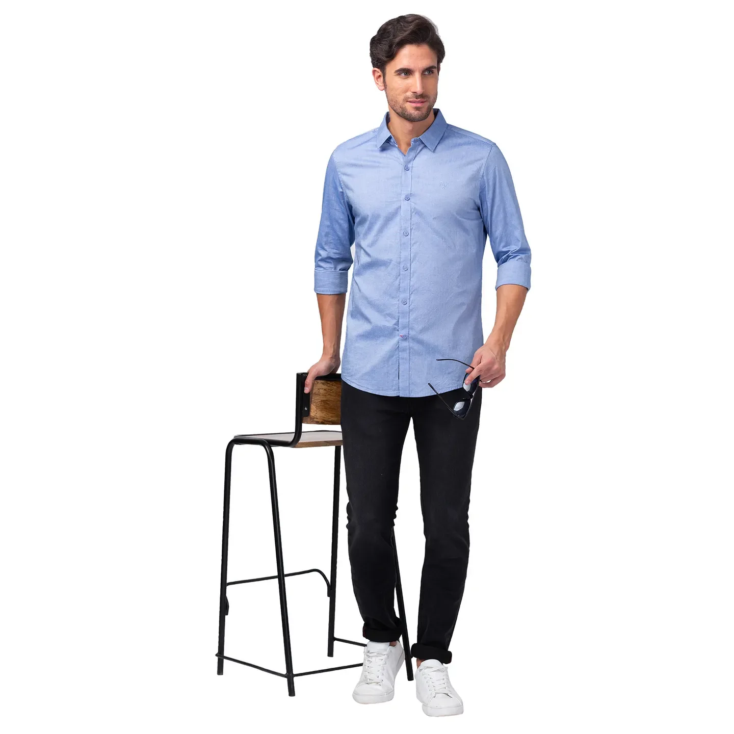 Light Blue Slim Fit Regular Collar Men's Shirt by Being Human Clothing - Image 6