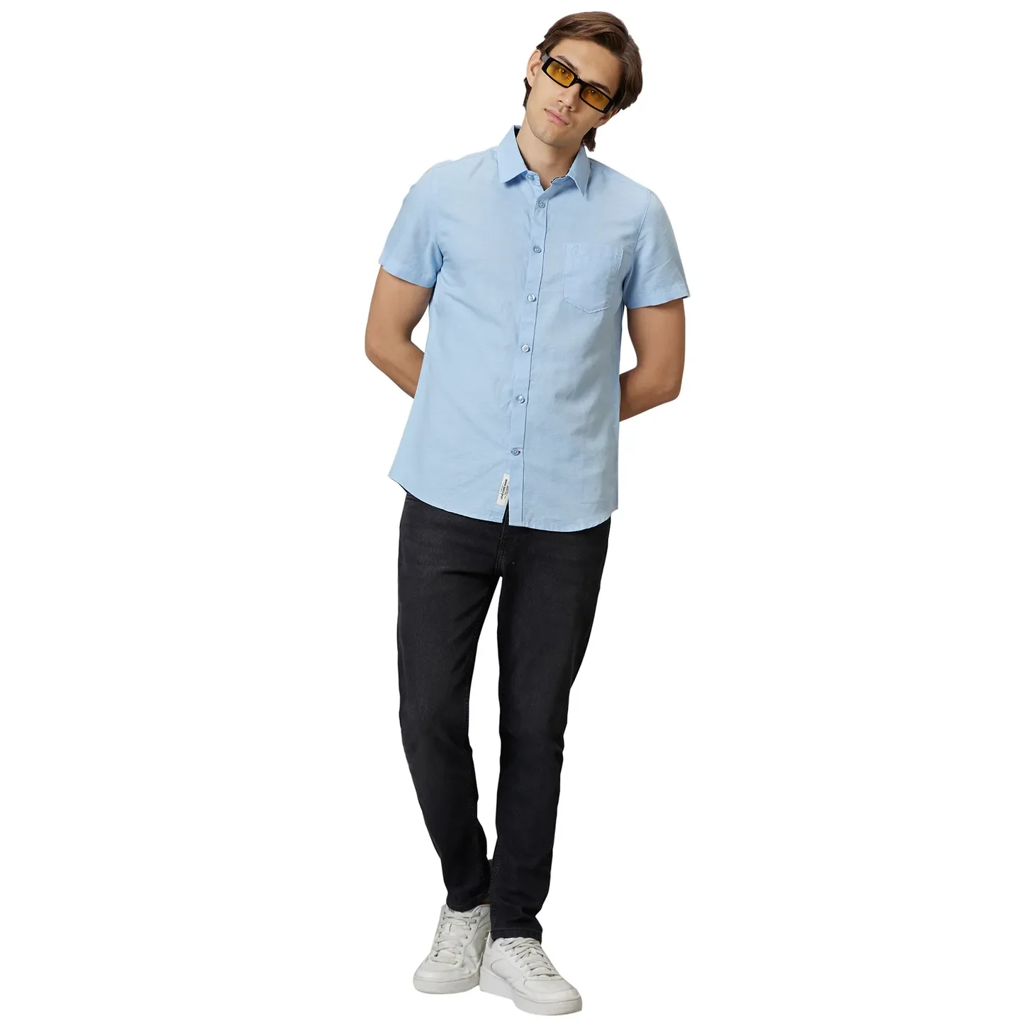 Light Blue Slim Fit Regular Collar Men's Shirt by Being Human Clothing - Image 5