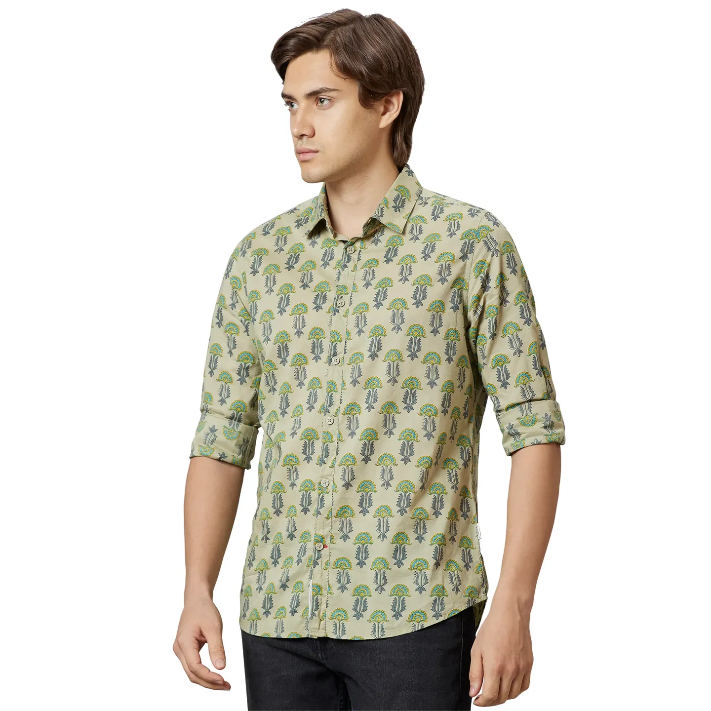 Light Green Slim Fit Regular Collar Men's Shirt by Being Human Clothing - Image 3