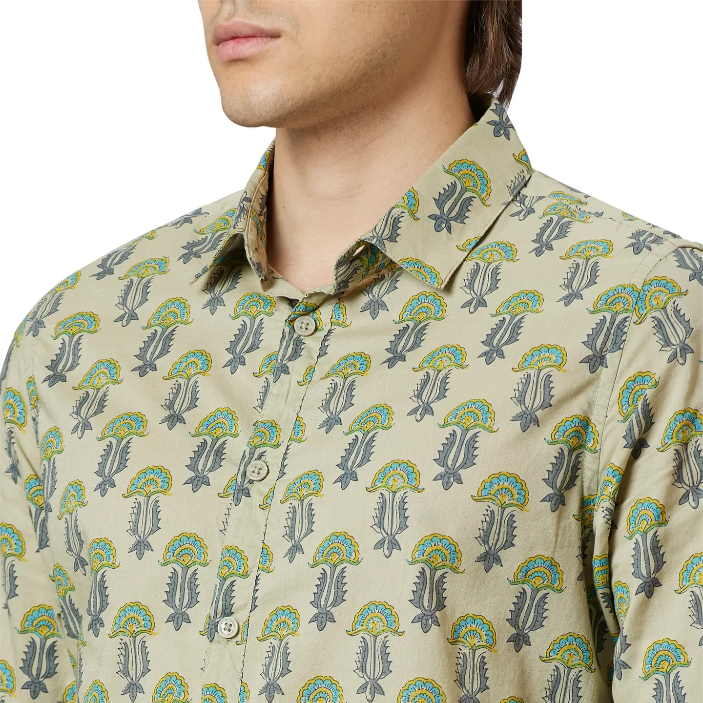 Light Green Slim Fit Regular Collar Men's Shirt by Being Human Clothing - Image 4