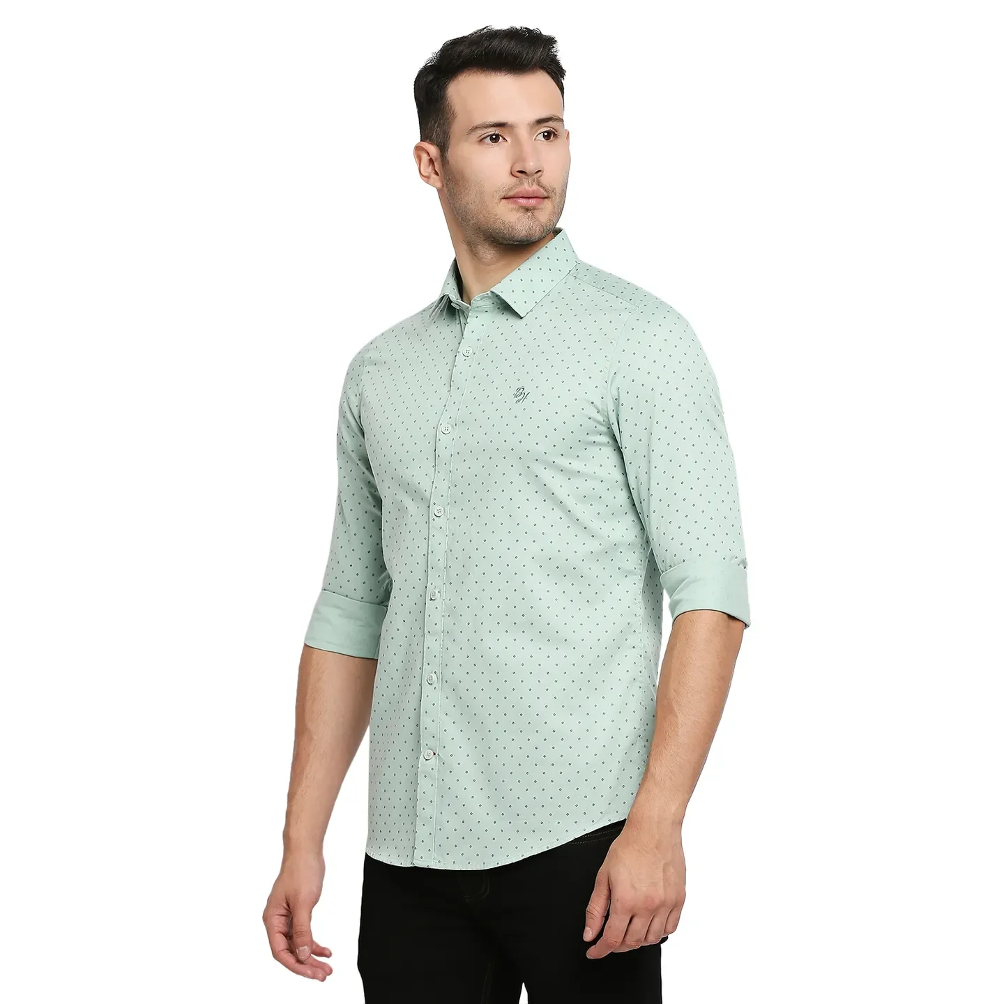 Green Slim Straight Fit Regular Collar Long Sleeves Men's Shirt by Being Human Clothing - Image 2