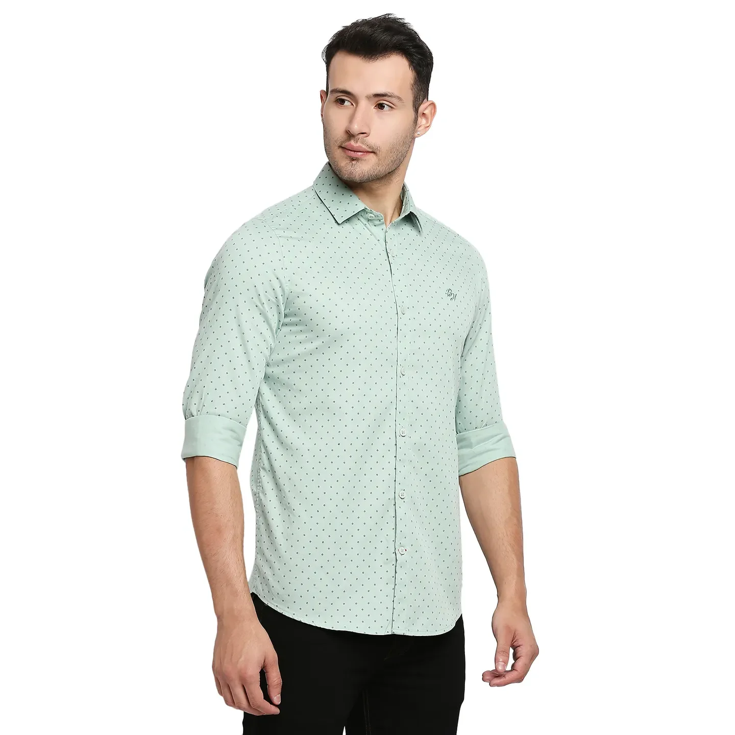 Green Slim Straight Fit Regular Collar Long Sleeves Men's Shirt by Being Human Clothing - Image 3
