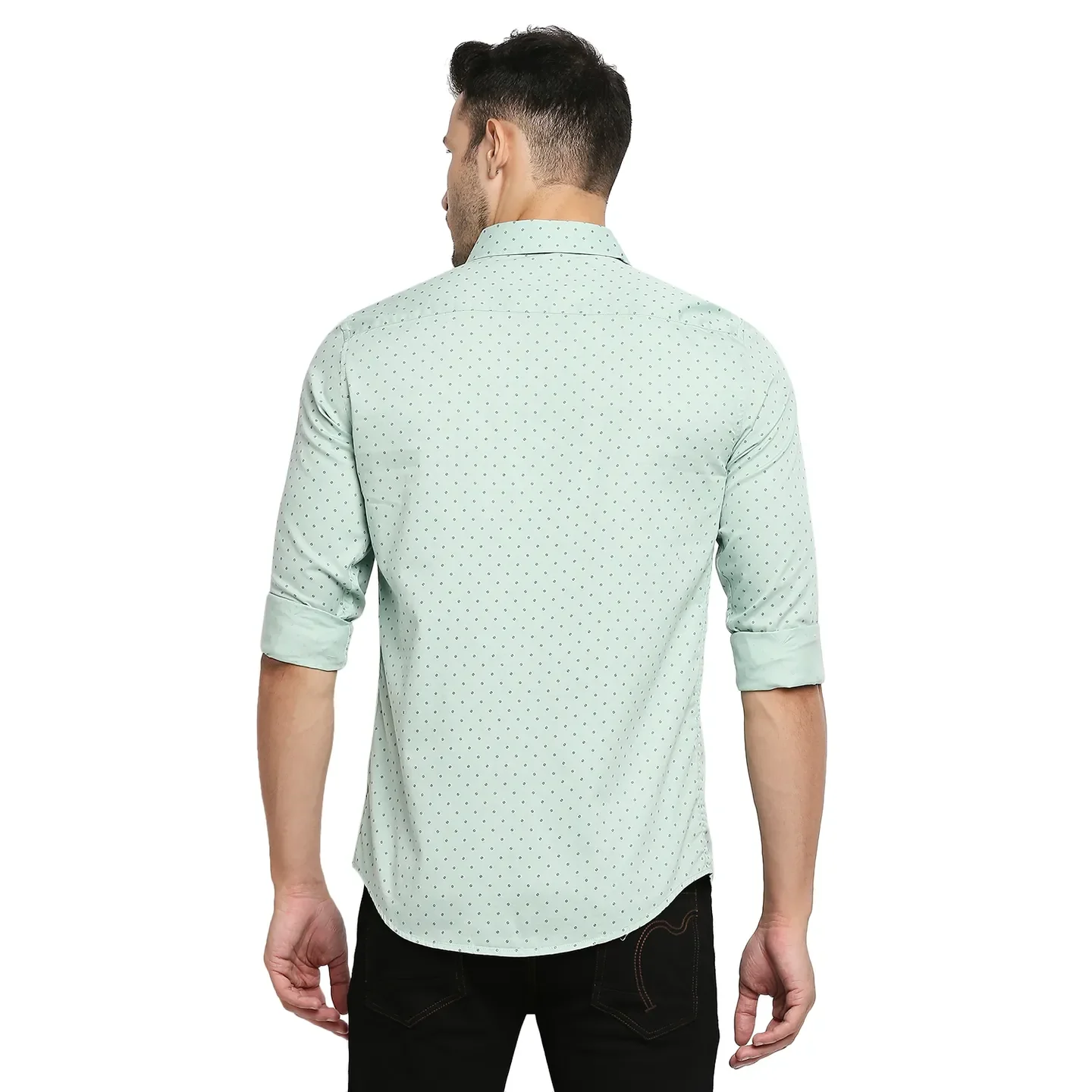 Green Slim Straight Fit Regular Collar Long Sleeves Men's Shirt by Being Human Clothing - Image 4