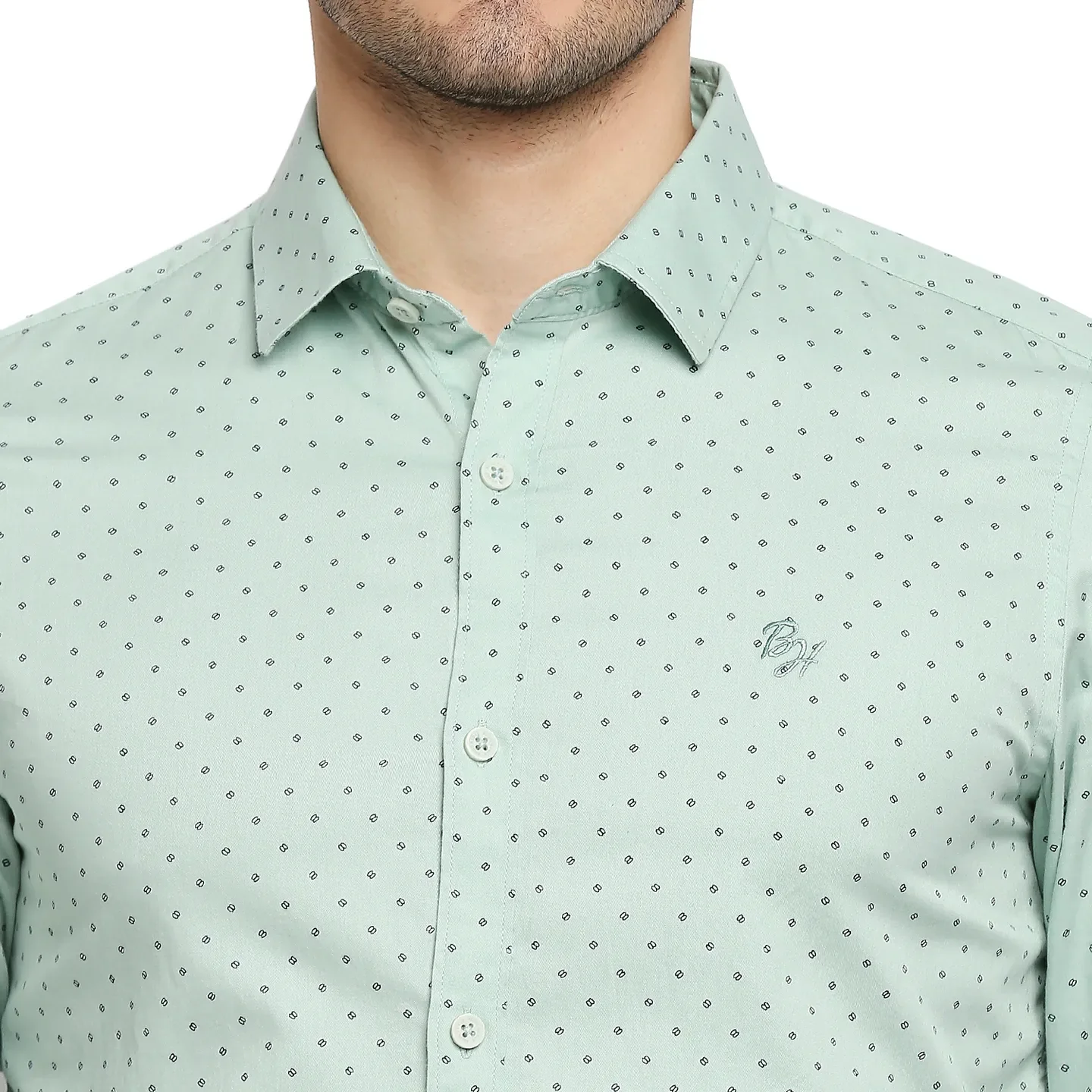 Green Slim Straight Fit Regular Collar Long Sleeves Men's Shirt by Being Human Clothing - Image 5