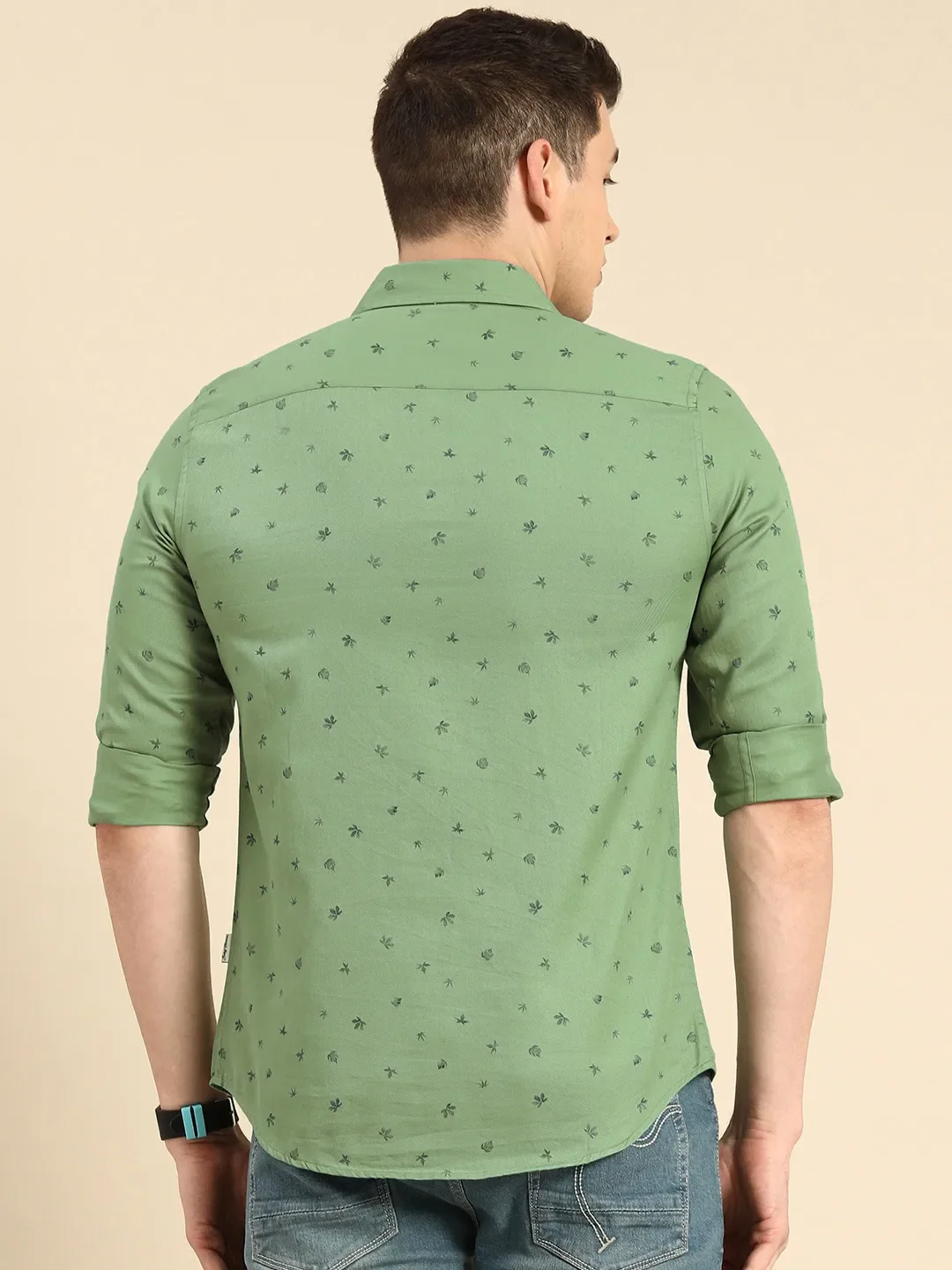 Green Slim Straight Fit Regular Collar Long Sleeves Men's Shirt by Being Human Clothing - Image 3