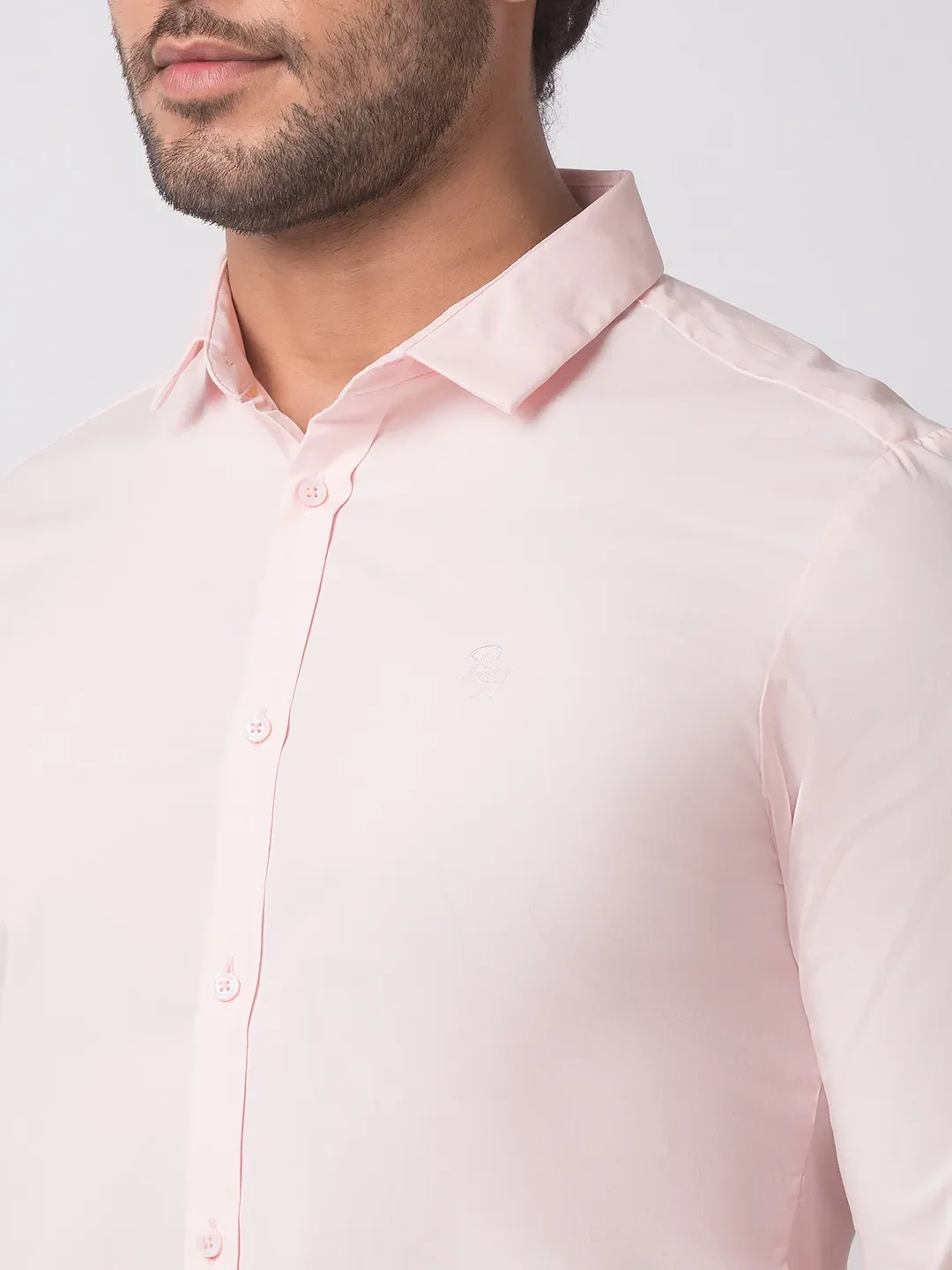 Pink Slim Straight Fit Regular Collar Long Sleeves Cotton Men's Shirt by Being Human Clothing - Image 3
