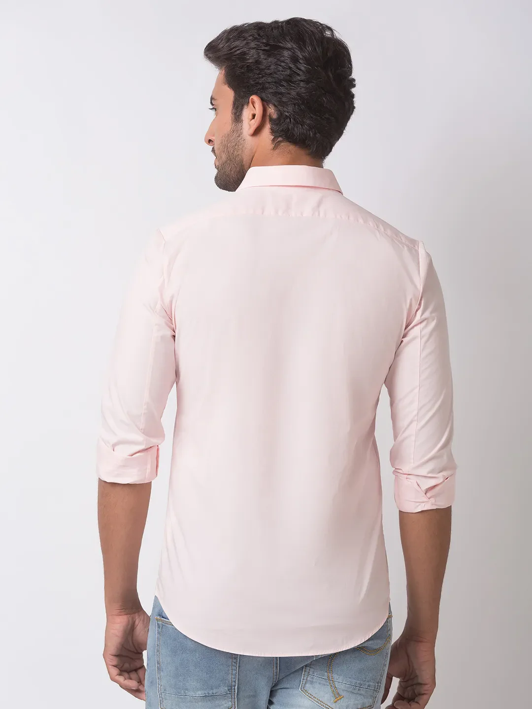 Pink Slim Straight Fit Regular Collar Long Sleeves Cotton Men's Shirt by Being Human Clothing - Image 4